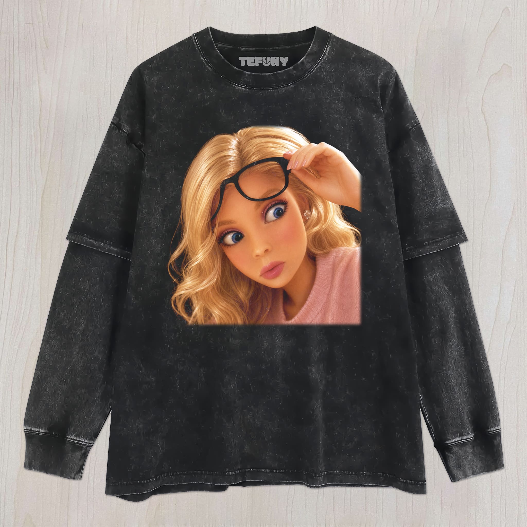 DISTRESSED DOLL MEME V27 UNISEX TEE, TANK TOP, LAYERED LS, SWEATSHIRT & HOODIE