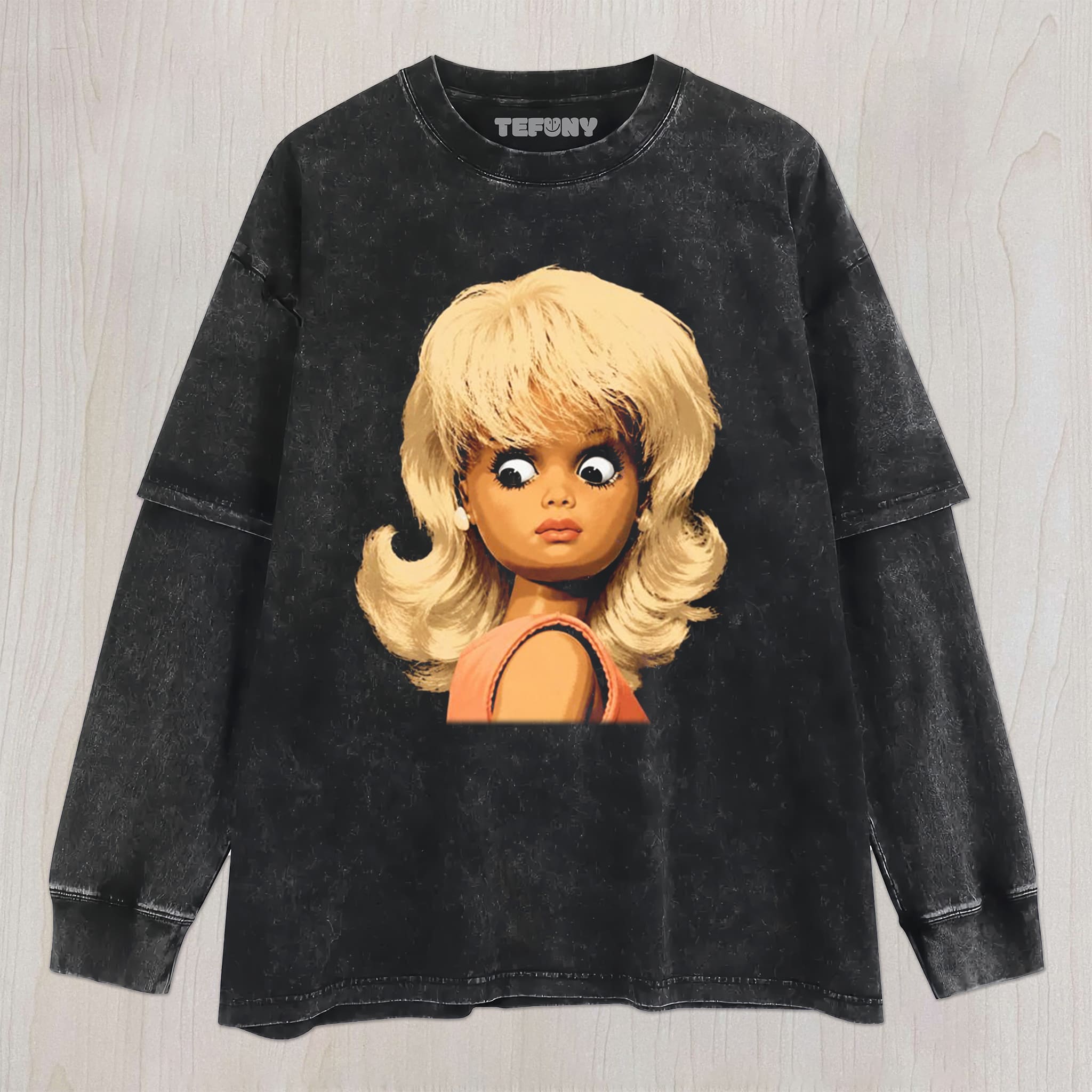 DISTRESSED DOLL MEME V5 UNISEX TEE, TANK TOP, LAYERED LS, SWEATSHIRT & HOODIE