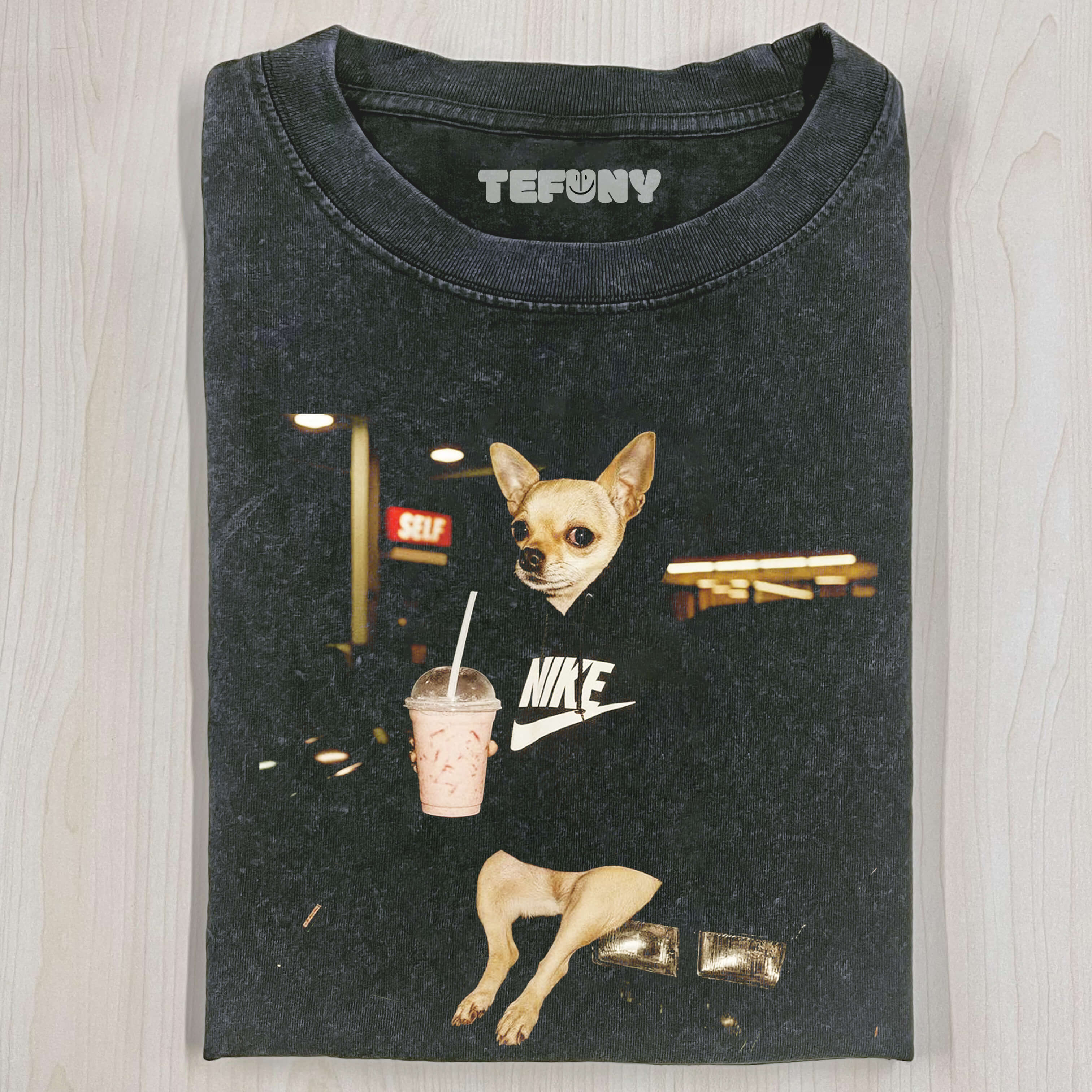 DOG HOLDING MILK TEA T-SHIRT
