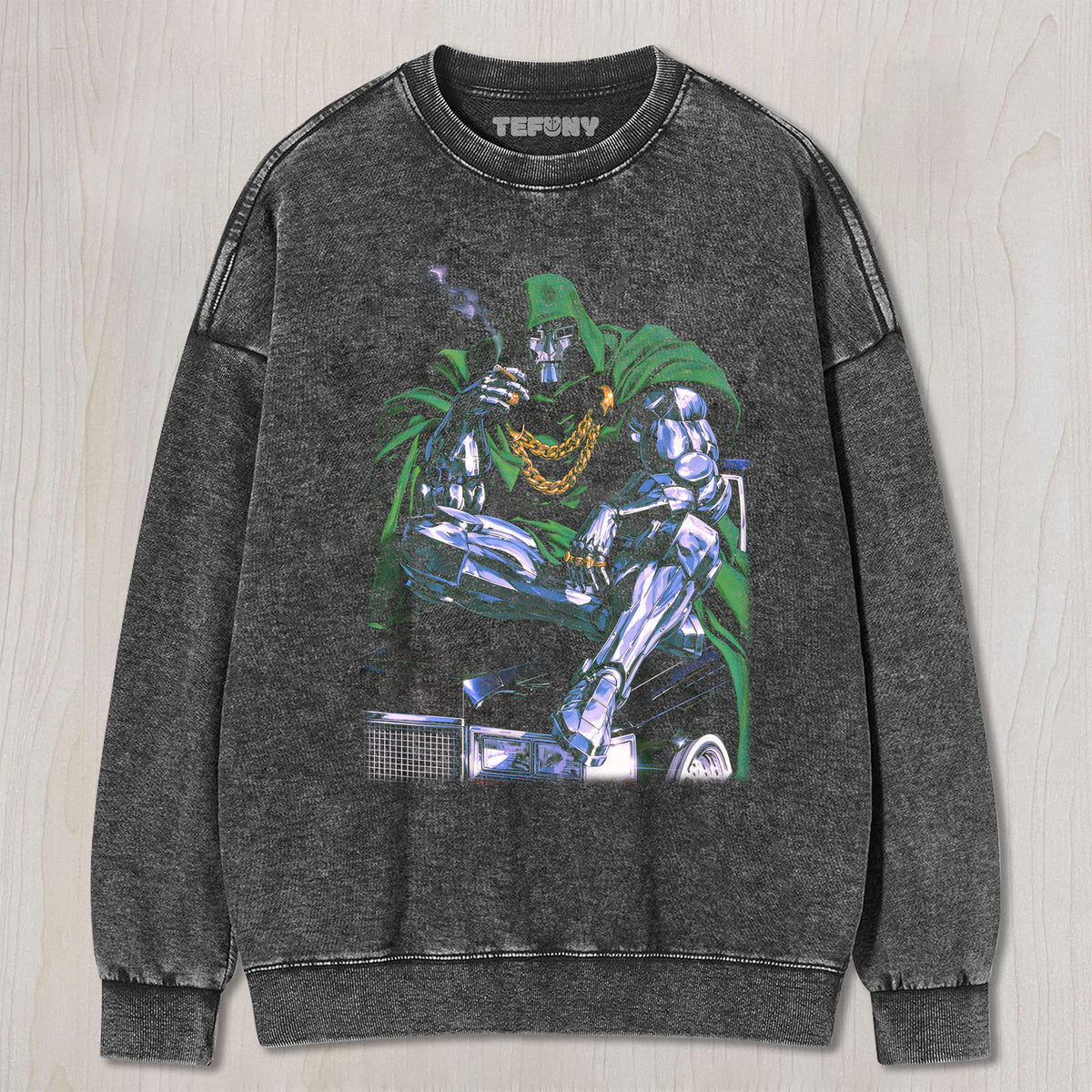 DR.DOOM SITTING ON THE CAR UNISEX TEE, TANK TOP, LAYERED LS, SWEATSHIRT & HOODIE