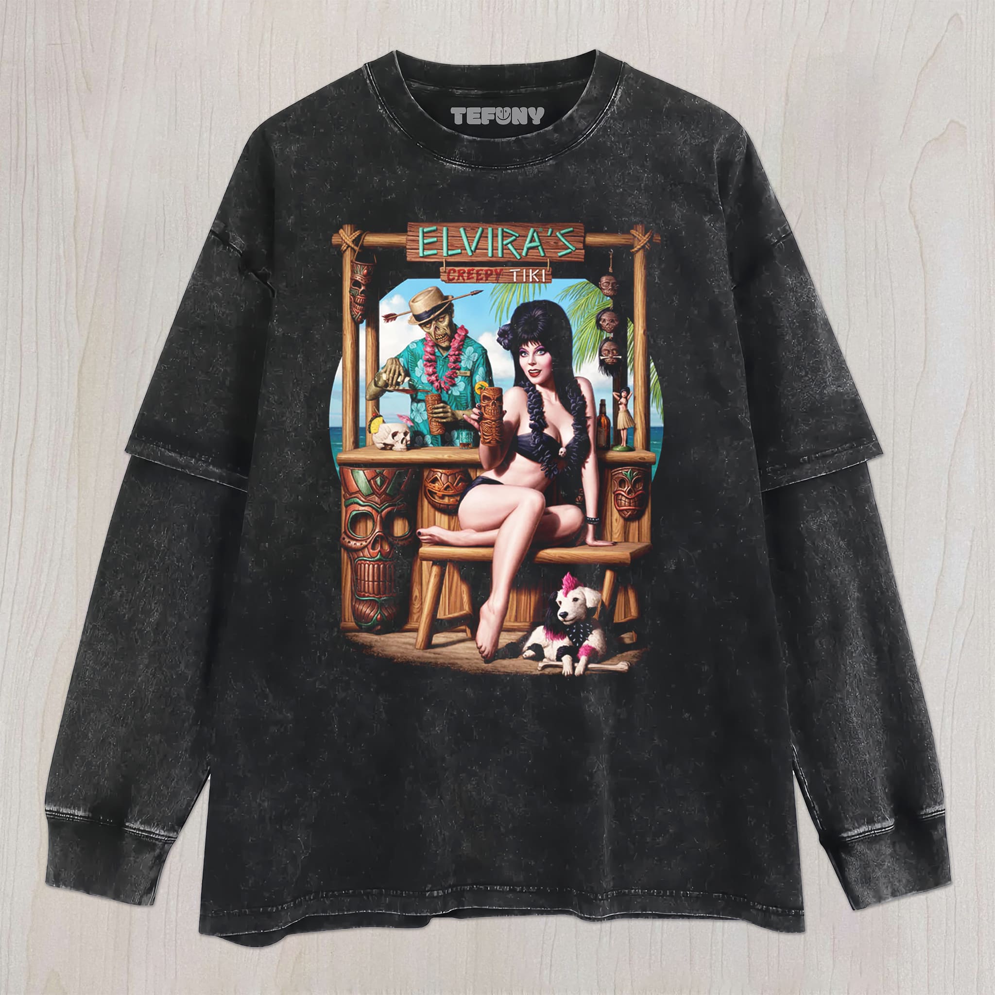 ELVIRA'S CREEPY TIKI UNISEX TEE, TANK TOP, LAYERED LS, SWEATSHIRT & HOODIE
