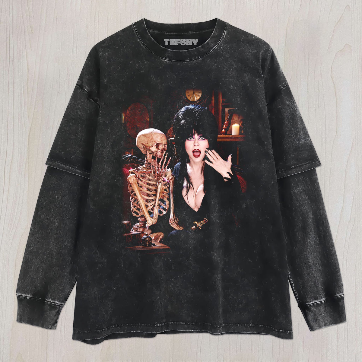 ELVIRA & SKELETON UNISEX TEE, TANK TOP, LAYERED LS, SWEATSHIRT & HOODIE
