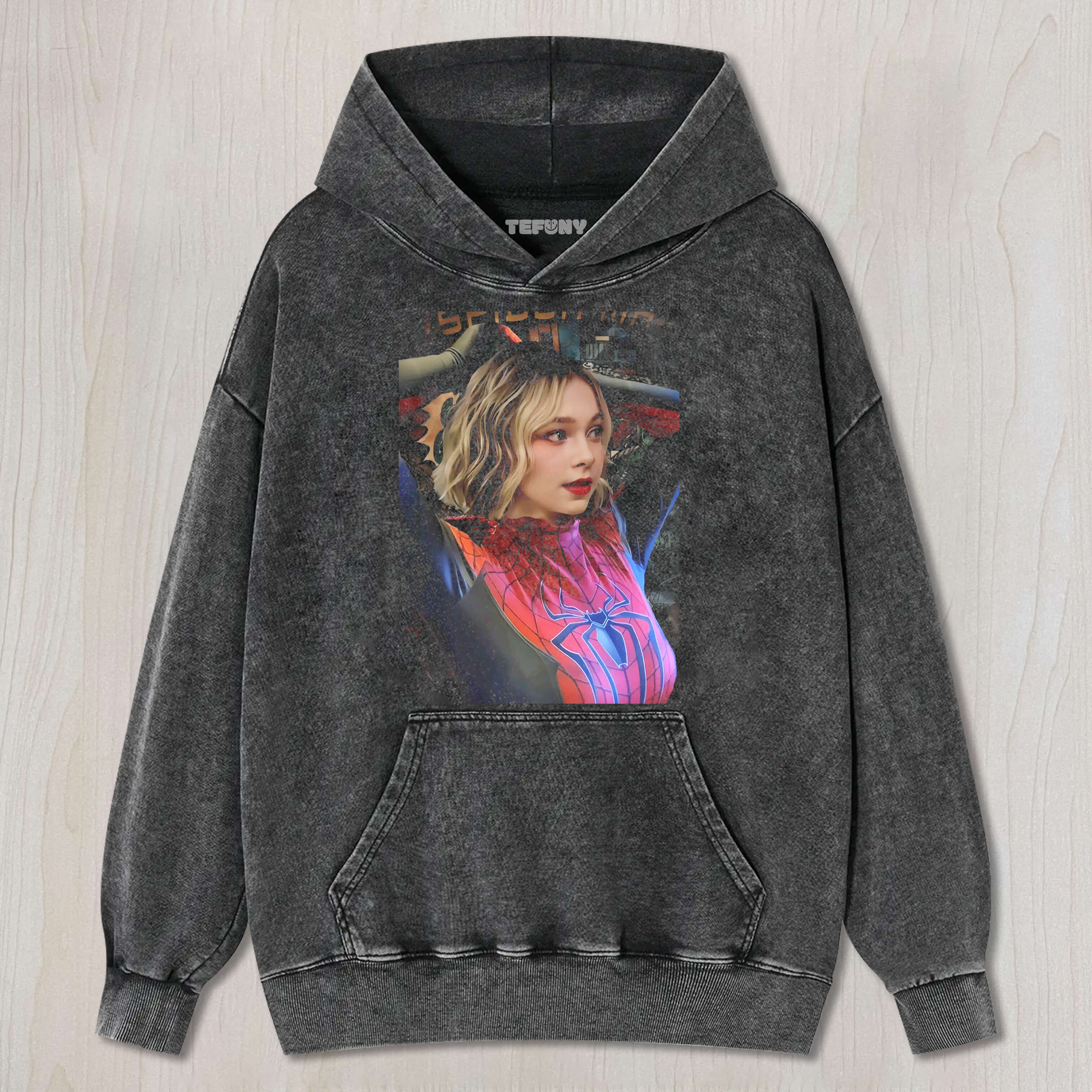 EMMA MYERS WEARING A SPIDER-MAN SUIT TEE & SWEAT & HOOD