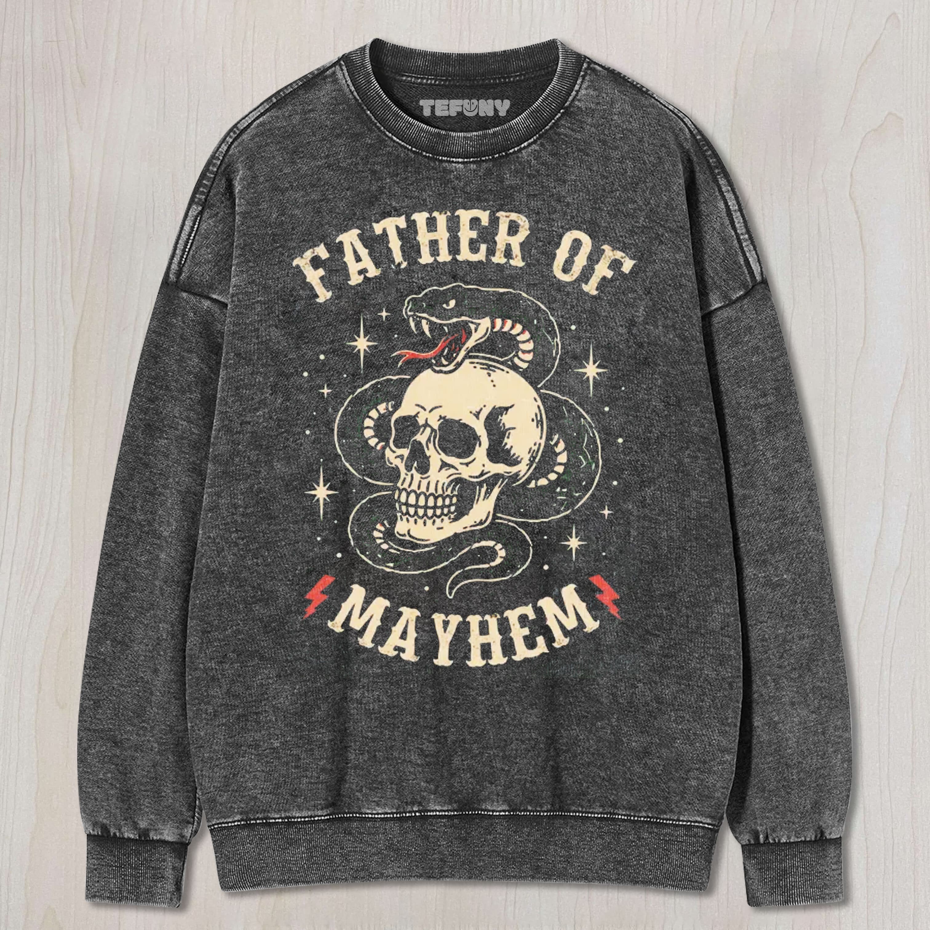 FATHER OF MAYHEM SKULL T UNISEX TEE, TANK TOP, LAYERED LS, SWEATSHIRT & HOODIE
