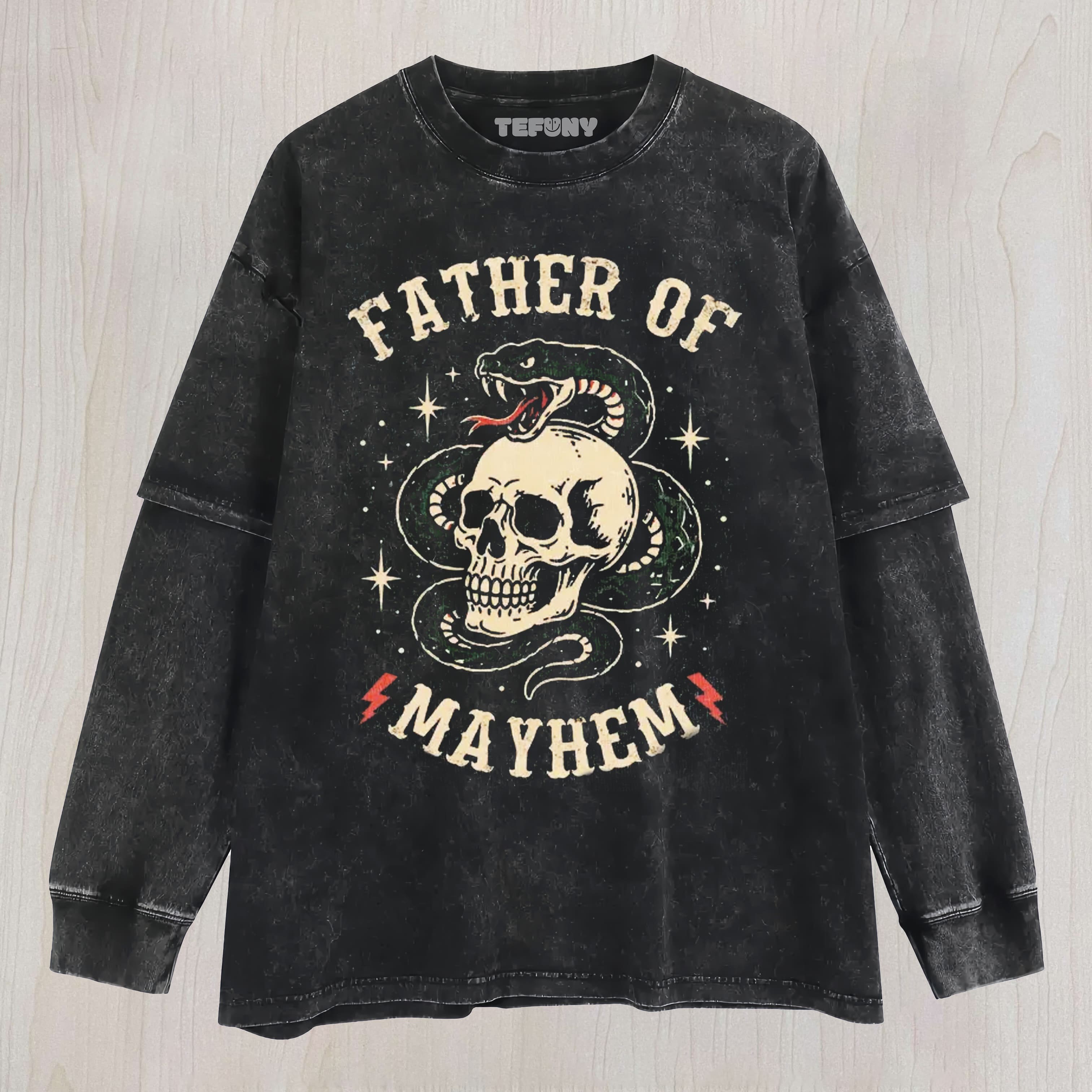 FATHER OF MAYHEM SKULL T UNISEX TEE, TANK TOP, LAYERED LS, SWEATSHIRT & HOODIE