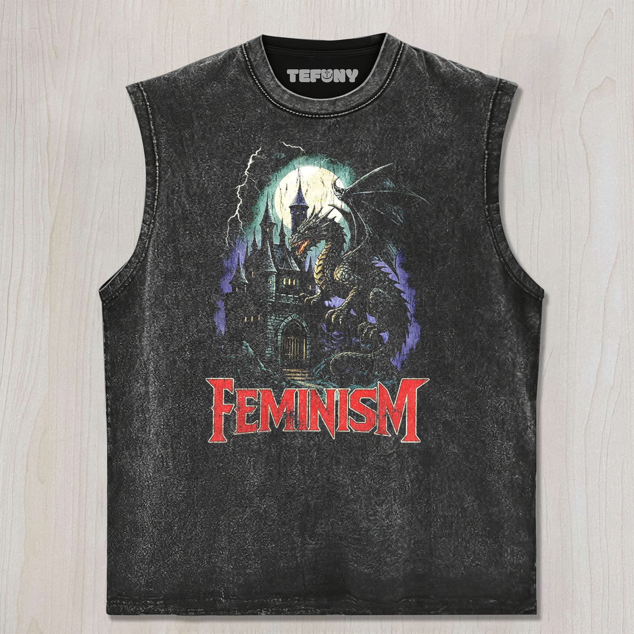 FEMINISM DRAGON FANTASY VINTAGE GRAPHIC UNISEX TEE, TANK TOP, LAYERED LS, SWEATSHIRT & HOODIE
