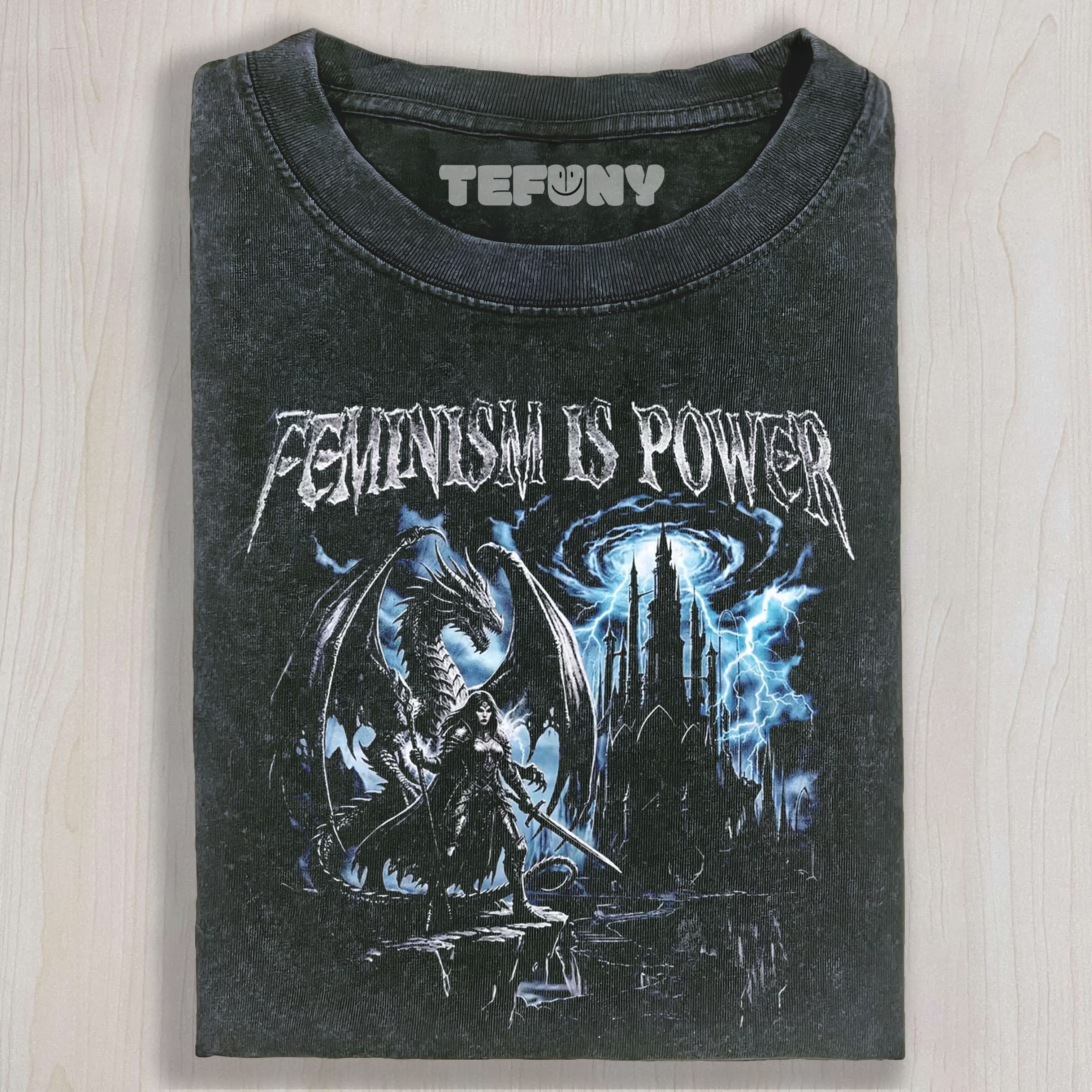 FEMINISM IS POWER DRAGON VINTAGE 90S UNISEX TEE, TANK TOP, LAYERED LS, SWEATSHIRT & HOODIE