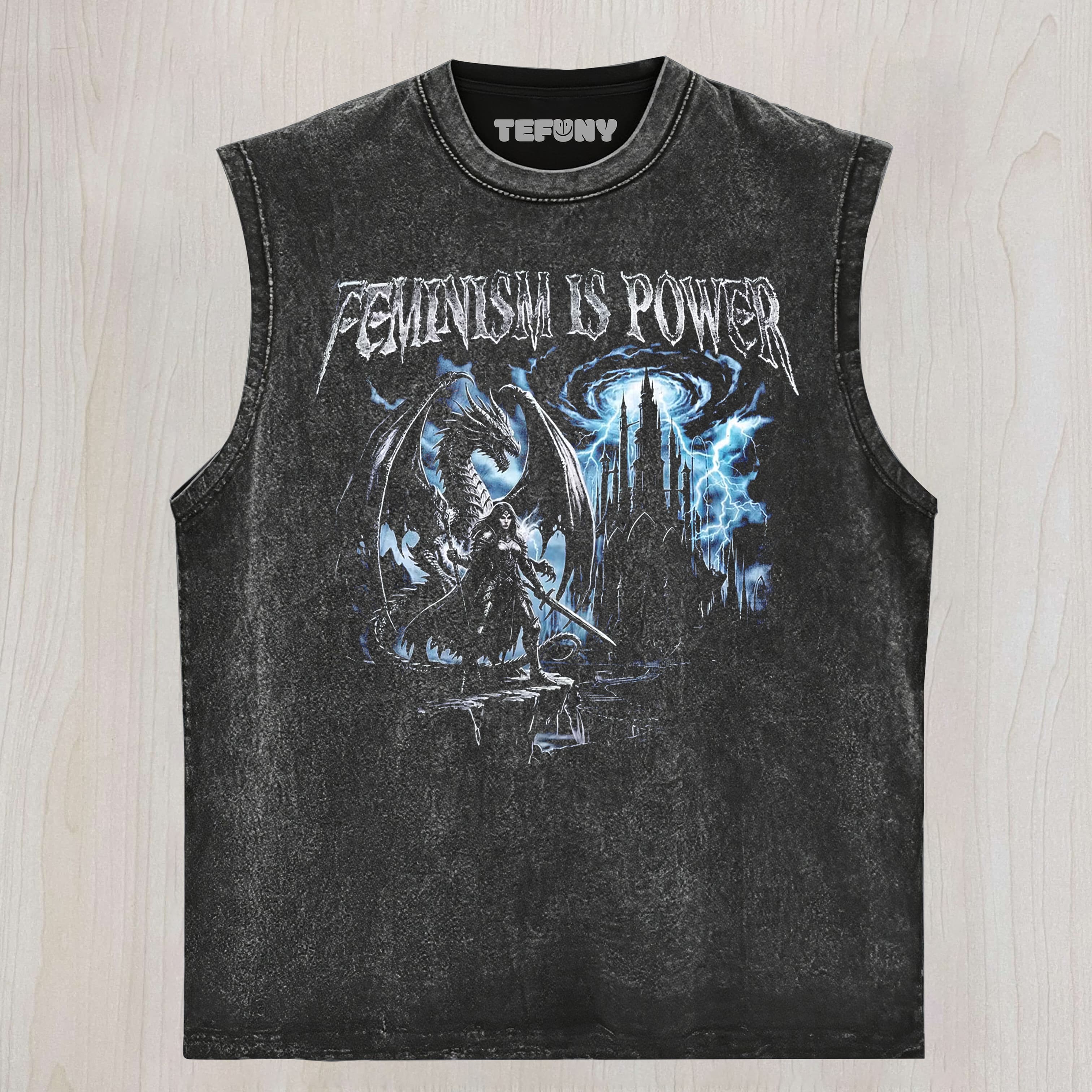 FEMINISM IS POWER DRAGON VINTAGE 90S UNISEX TEE, TANK TOP, LAYERED LS, SWEATSHIRT & HOODIE