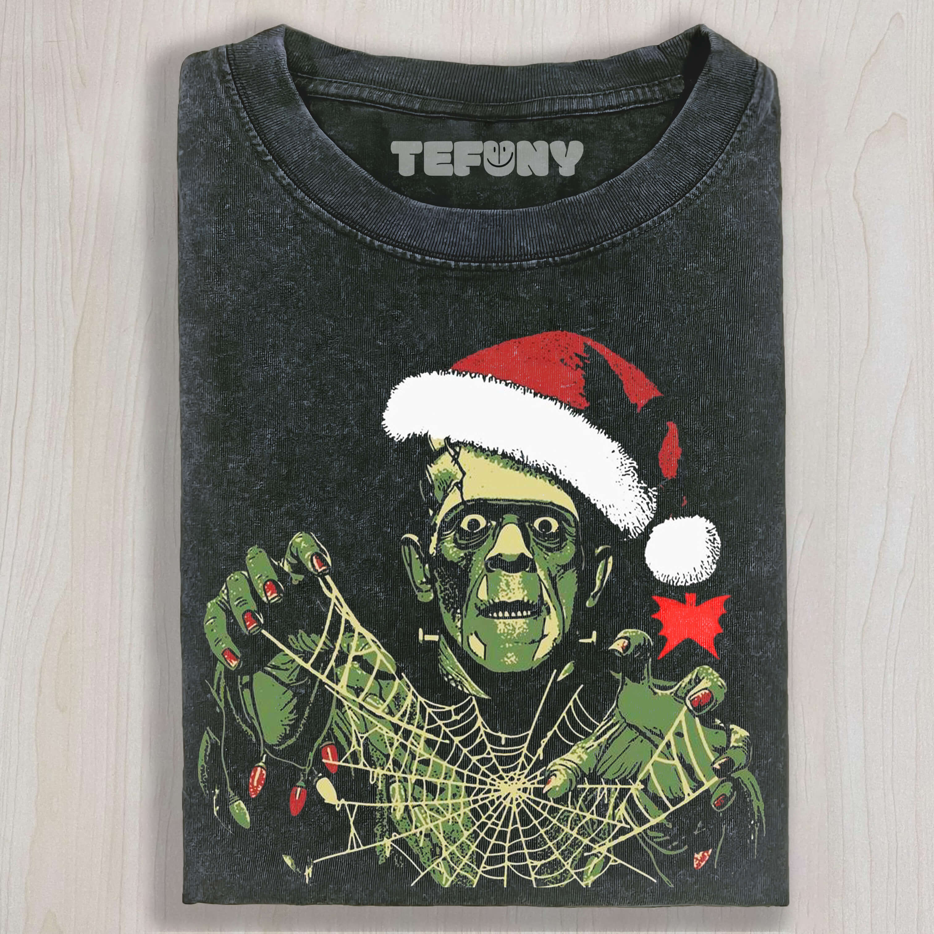 FRANKENSTEIN WEARING A SANTA HAT T-SHIRT & LONG SLEEVES & HOODIES