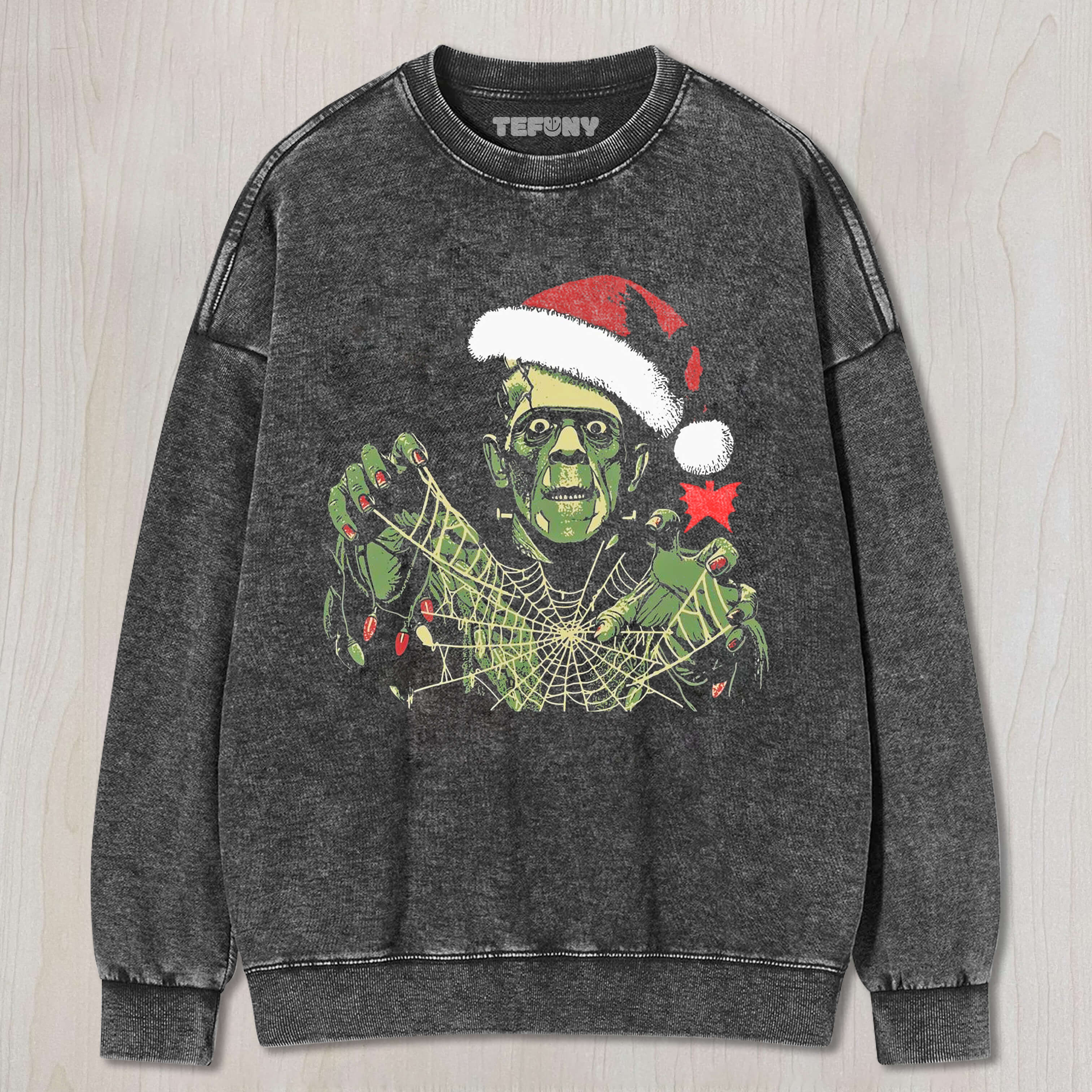 FRANKENSTEIN WEARING A SANTA HAT T-SHIRT & LONG SLEEVES & HOODIES
