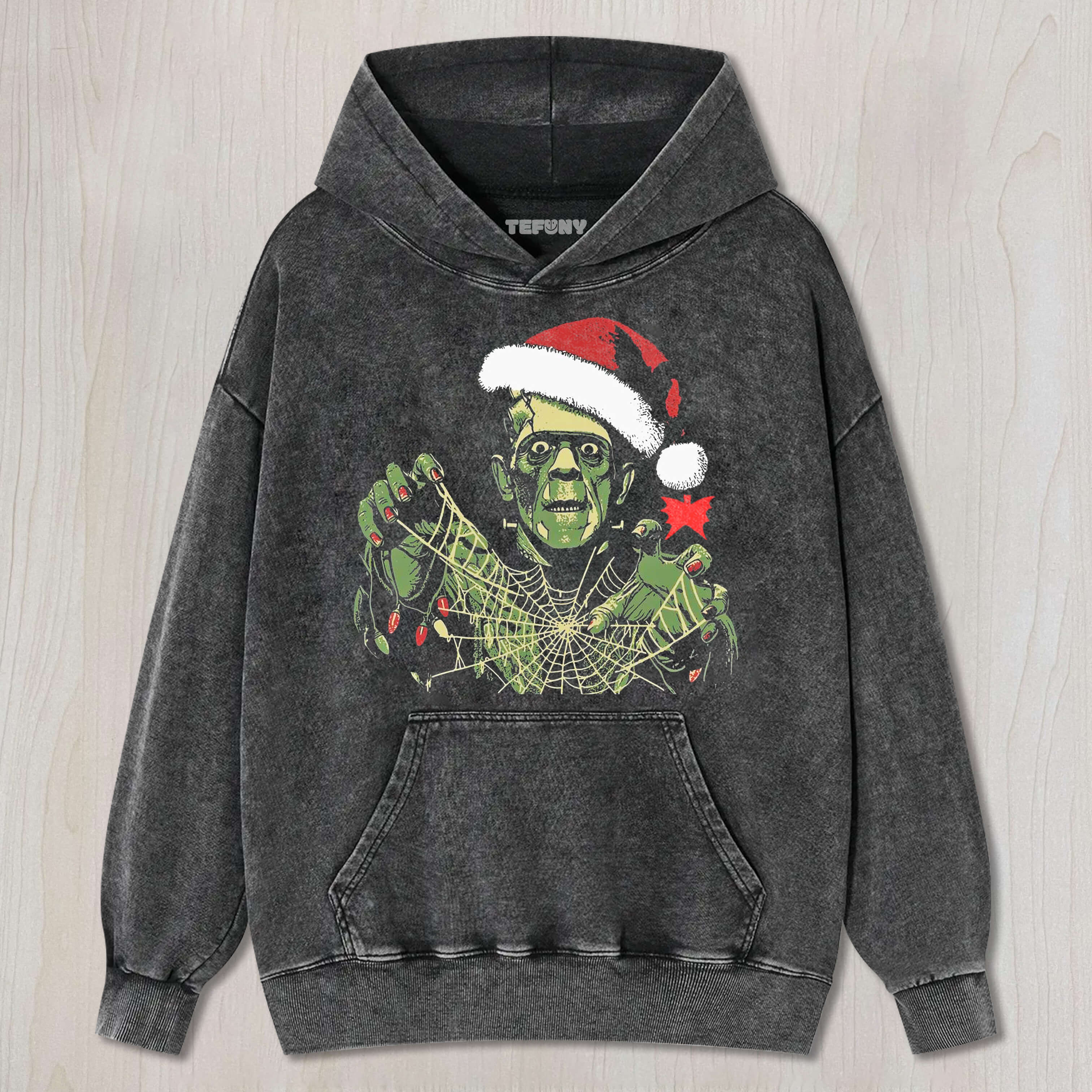 FRANKENSTEIN WEARING A SANTA HAT T-SHIRT & LONG SLEEVES & HOODIES
