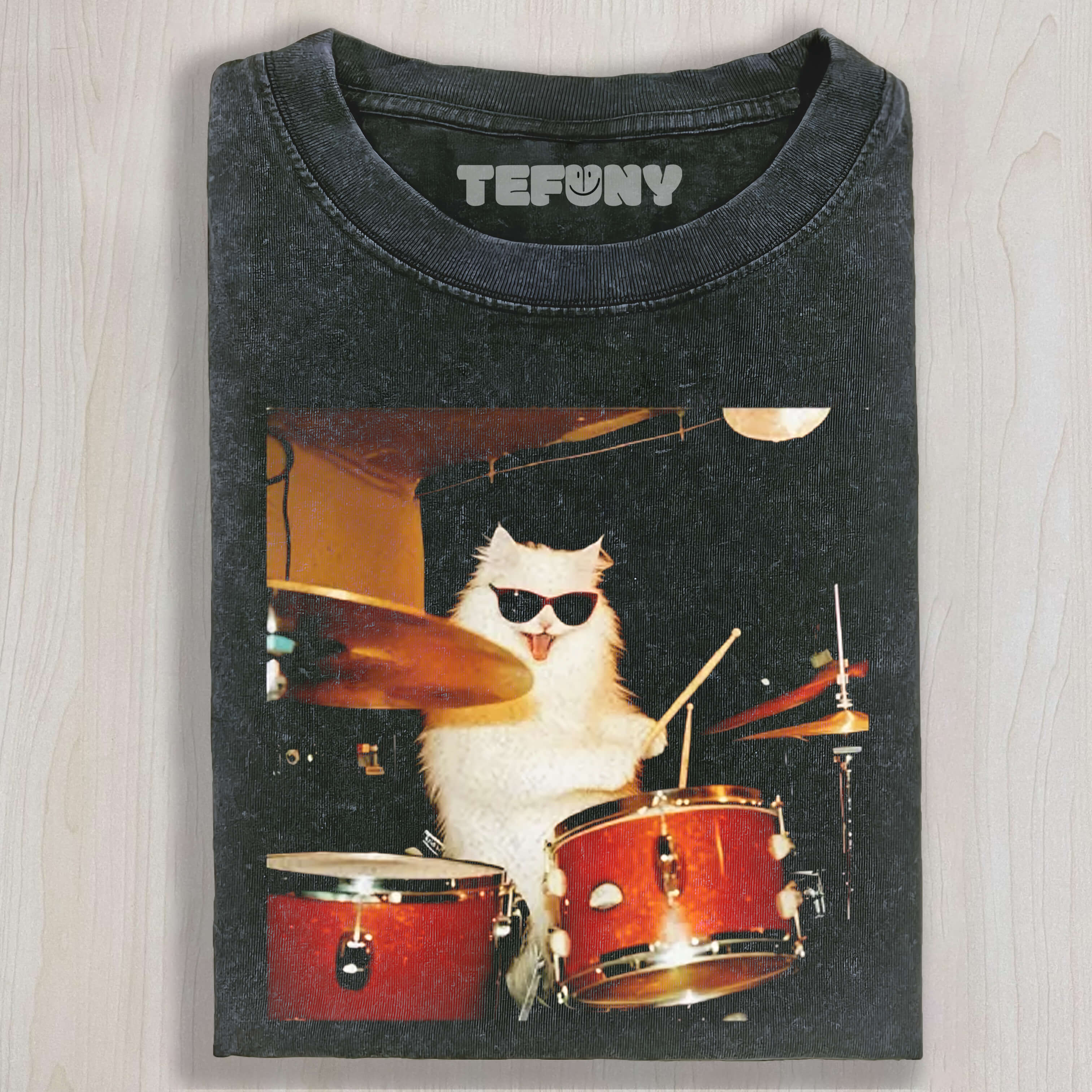 FUNNY CAT MEME VINTAGE WASHED TEE & SWEAT & HOOD