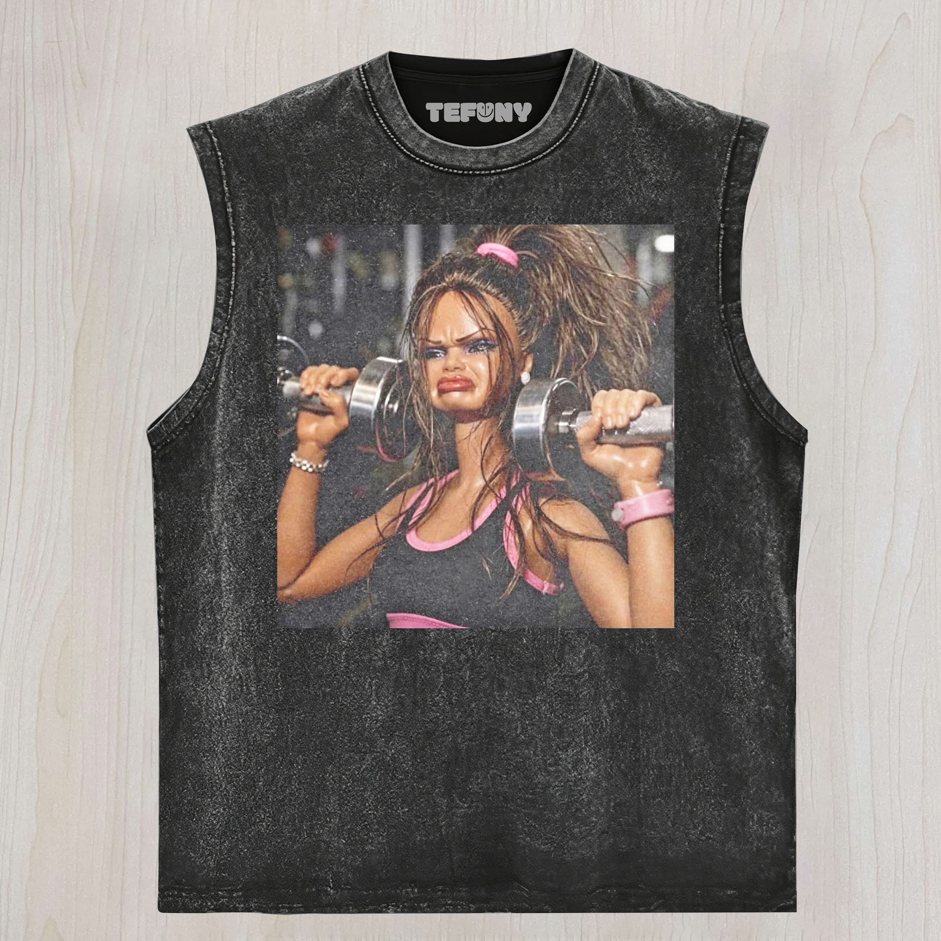 FUNNY GYM DOLL GIRL FACE MEME UNISEX TEE, TANK TOP, LAYERED LS, SWEATSHIRT & HOODIE