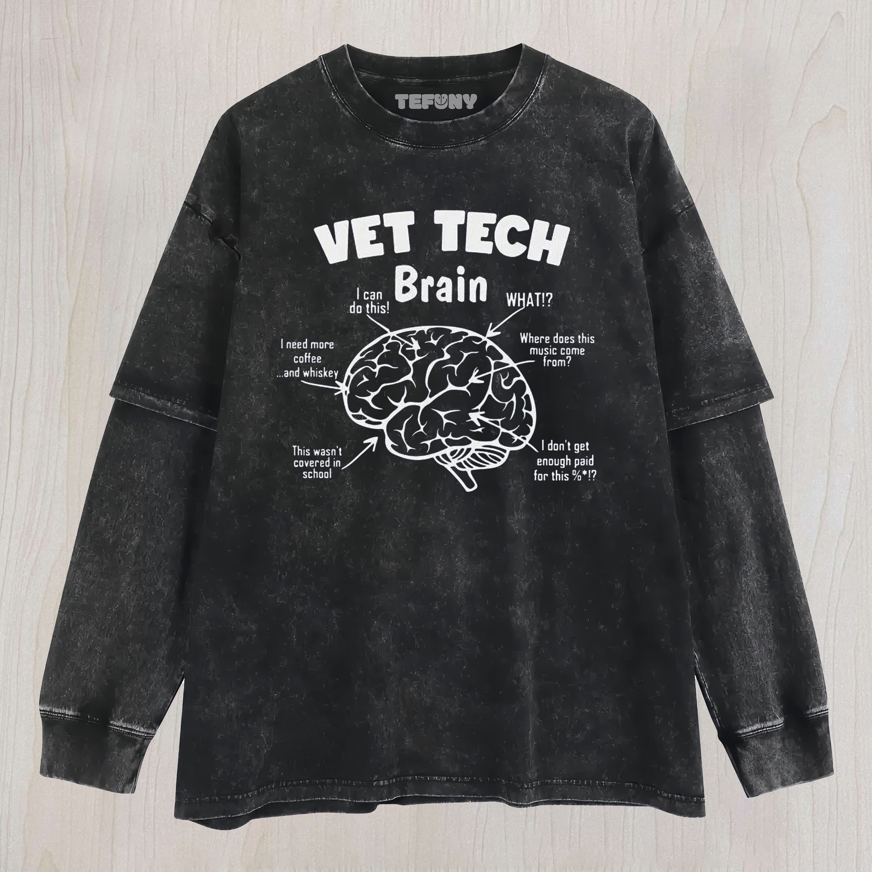FUNNY VET TECH BRAIN LAYERED LONG SLEEVE