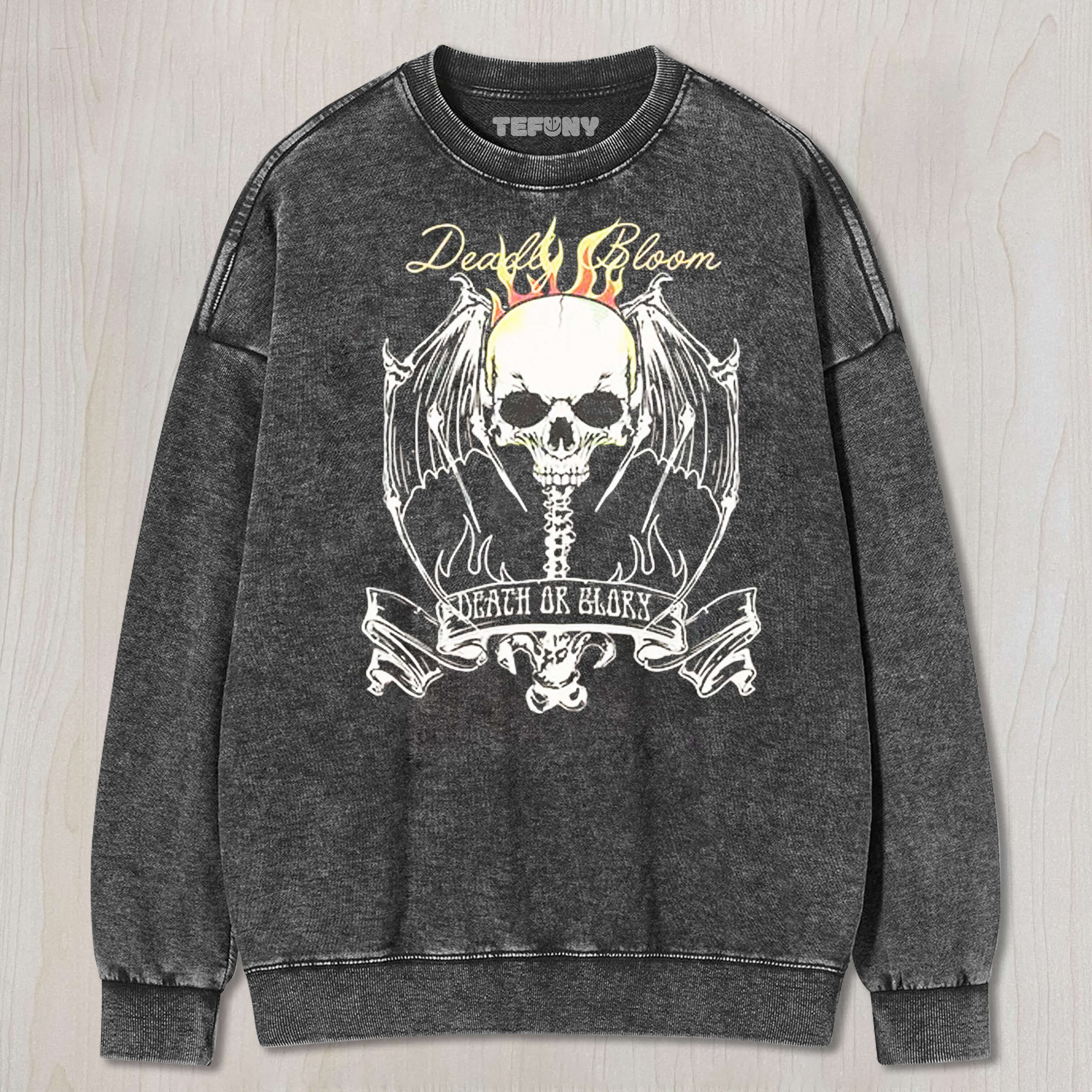 FLAMING SKULL SLOGAN VINTAGE LOOSE-FITTING TEE & SWEAT & HOOD