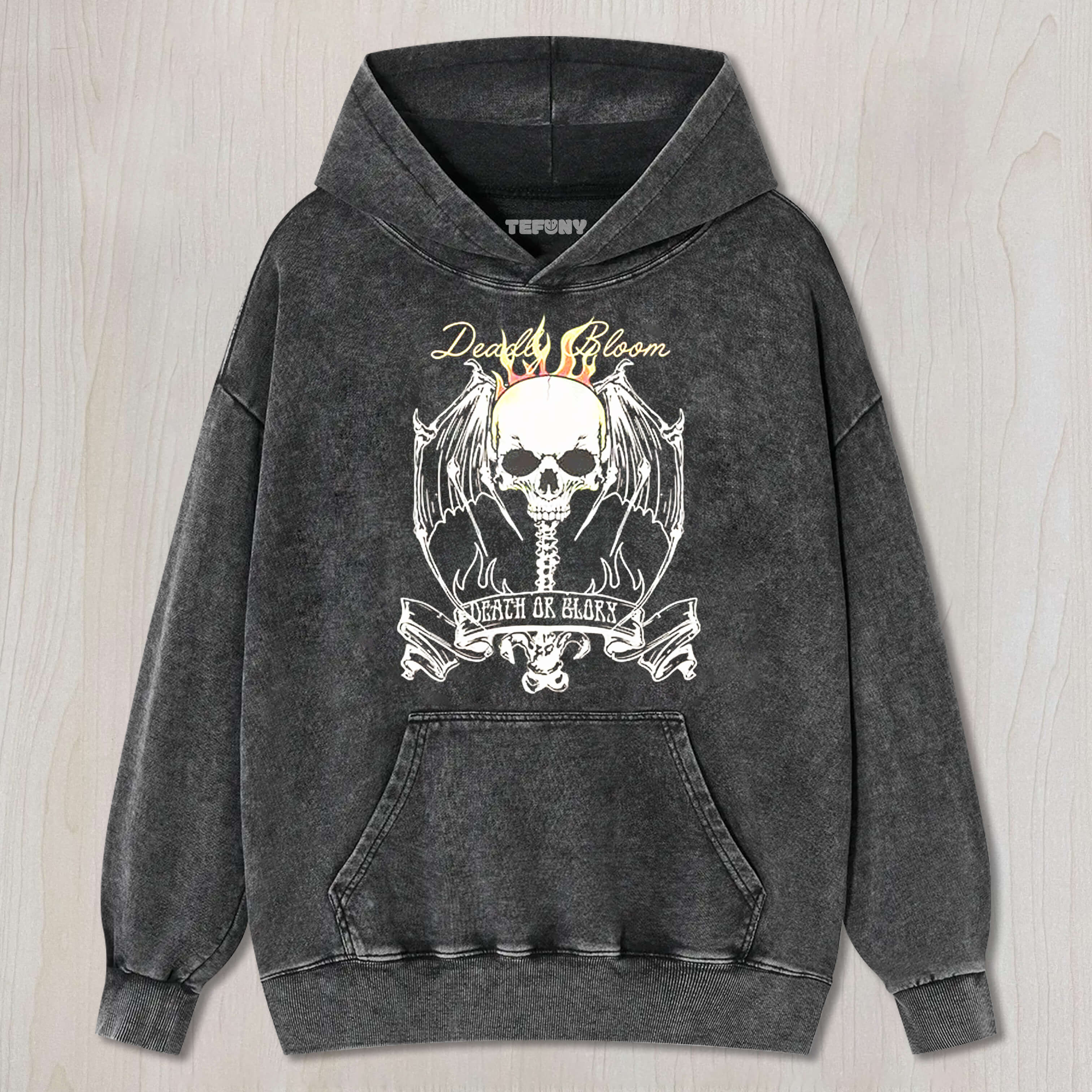FLAMING SKULL SLOGAN VINTAGE LOOSE-FITTING TEE & SWEAT & HOOD