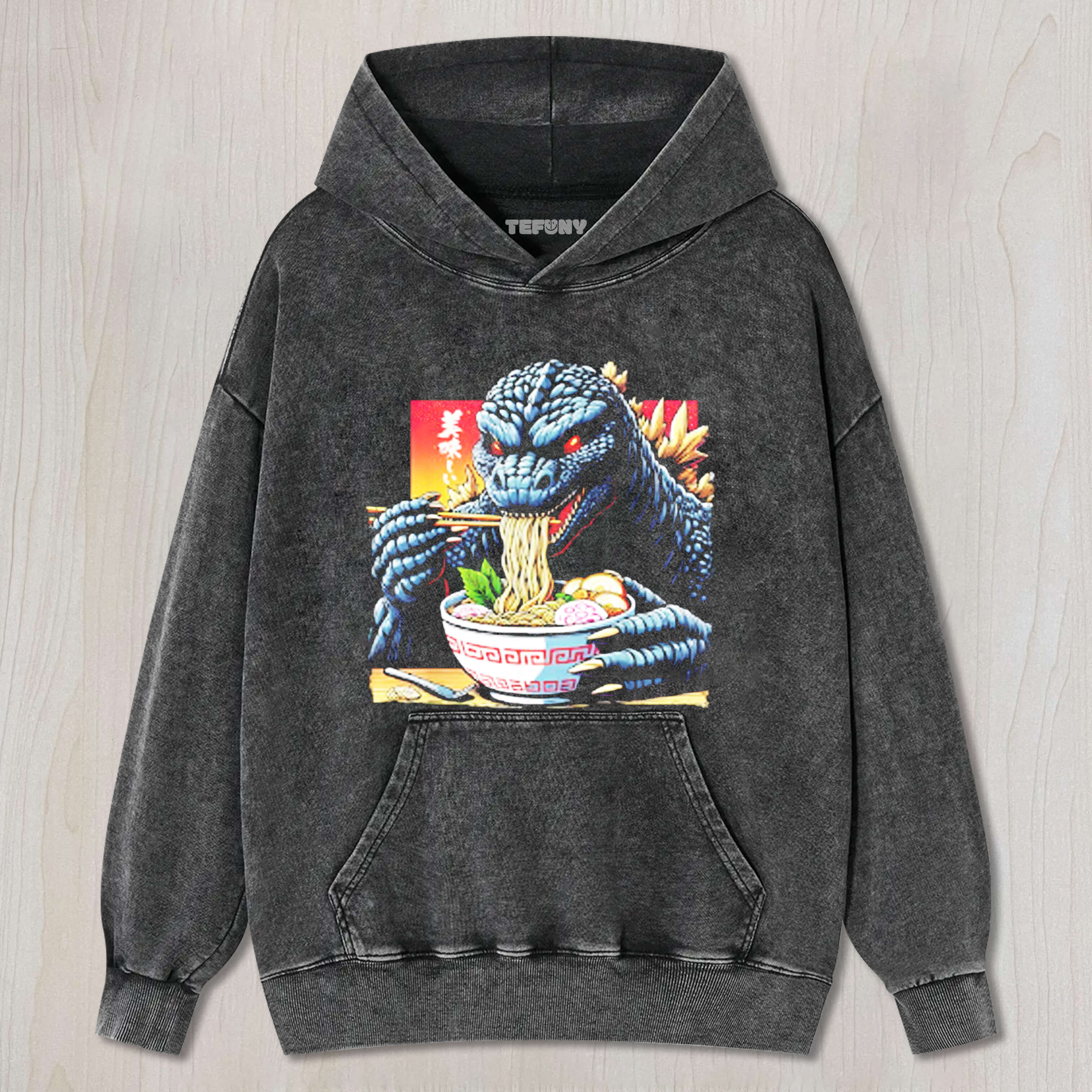 FUNNY KAIJU EATING RAMEN JAPANESE MONSTER LOVER BIRTHDAY GOZILA TEE & SWEAT & HOOD