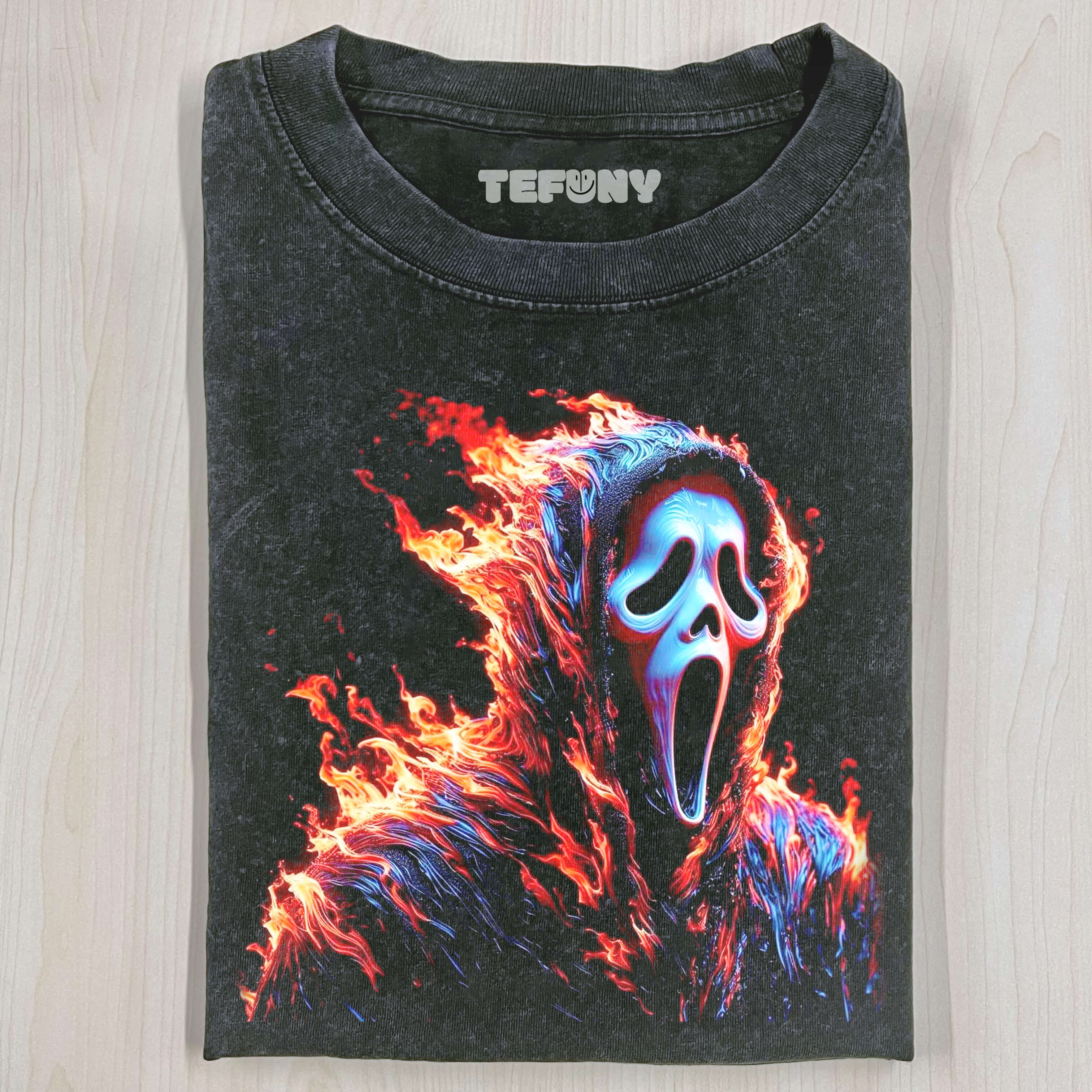 GHOSTFACE WITH FIRE ON HIS BODY T-SHIRT