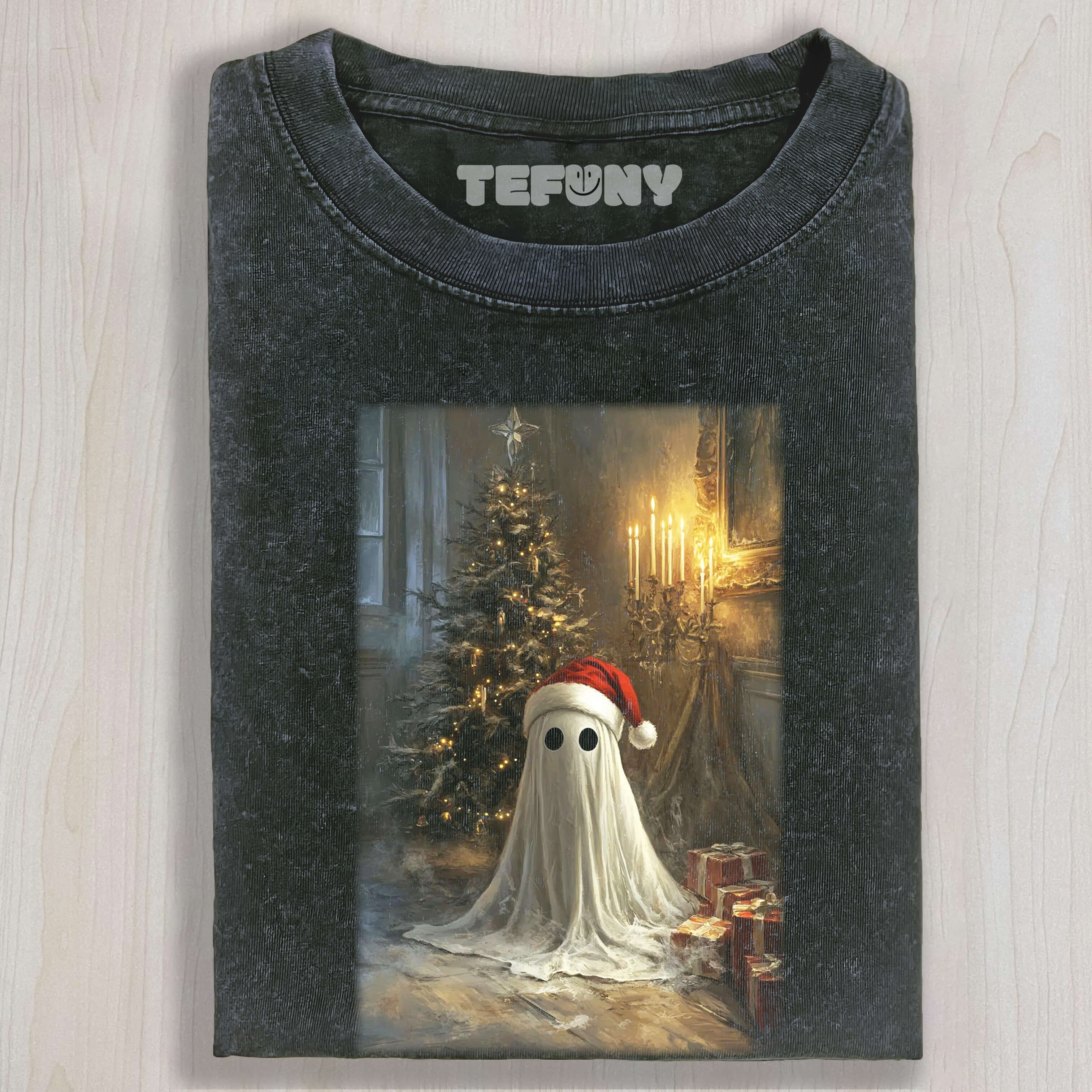 GHOST WEARING A SANTA HAT TEE & SWEAT & HOOD