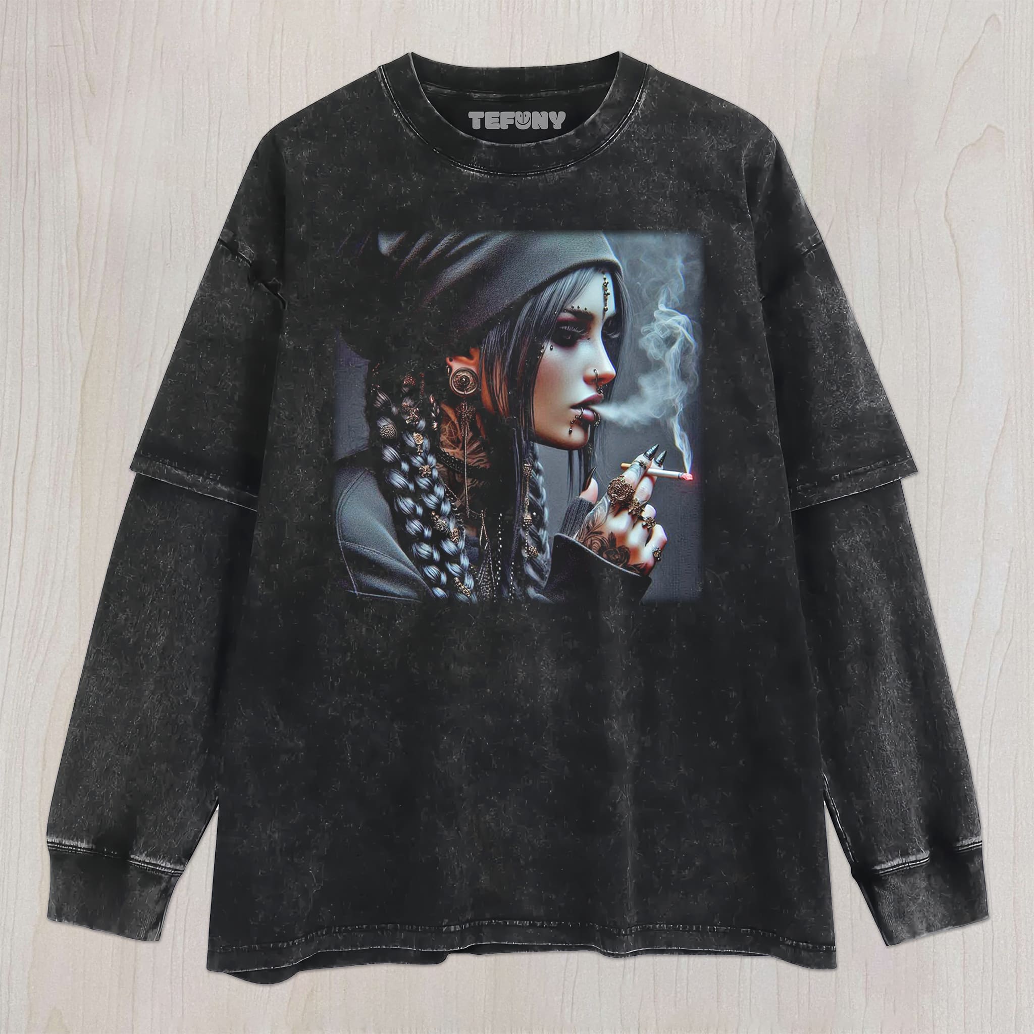 GOTHIC GIRL SMOKING UNISEX TEE, TANK TOP, LAYERED LS, SWEATSHIRT & HOODIE