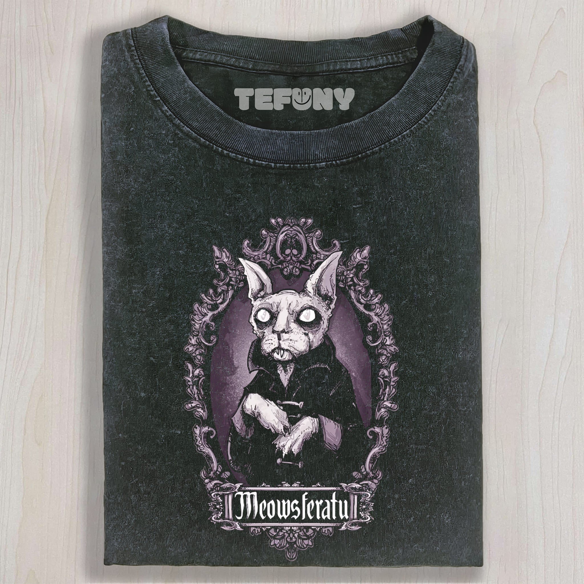 GOTHIC VAMPIRE CAT ORNATE VINTAGE FRAME GRAPHIC UNISEX TEE, TANK TOP, LAYERED LS, SWEATSHIRT & HOODIE