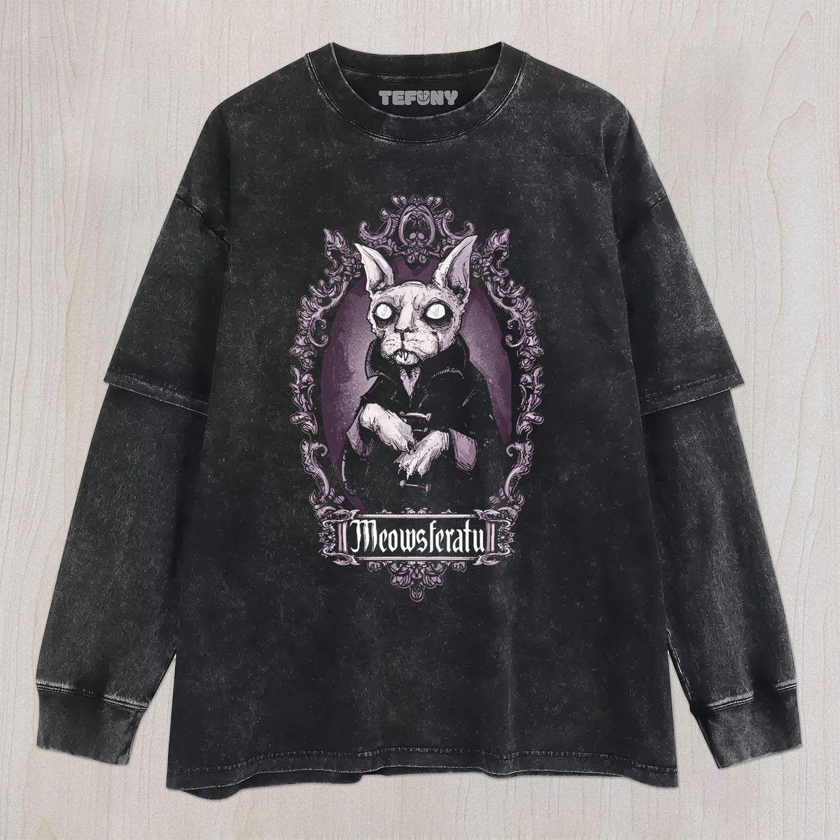 GOTHIC VAMPIRE CAT ORNATE VINTAGE FRAME GRAPHIC UNISEX TEE, TANK TOP, LAYERED LS, SWEATSHIRT & HOODIE