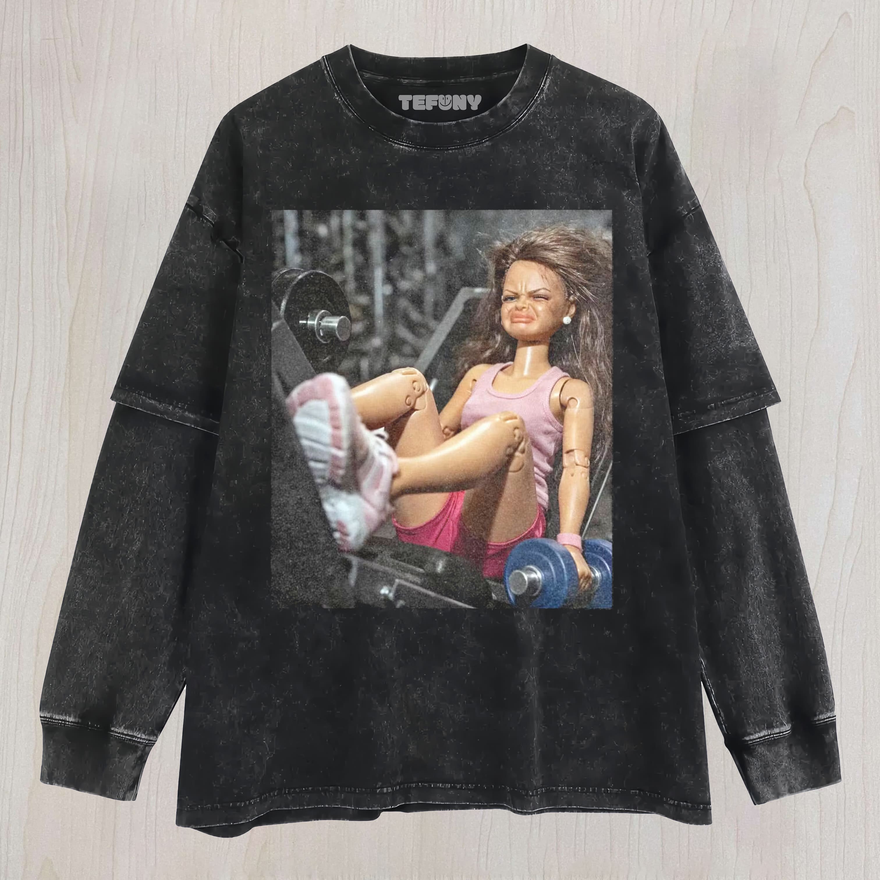 GYM DOLL GIRL FACE MEMEV1 UNISEX TEE, TANK TOP, LAYERED LS, SWEATSHIRT & HOODIE