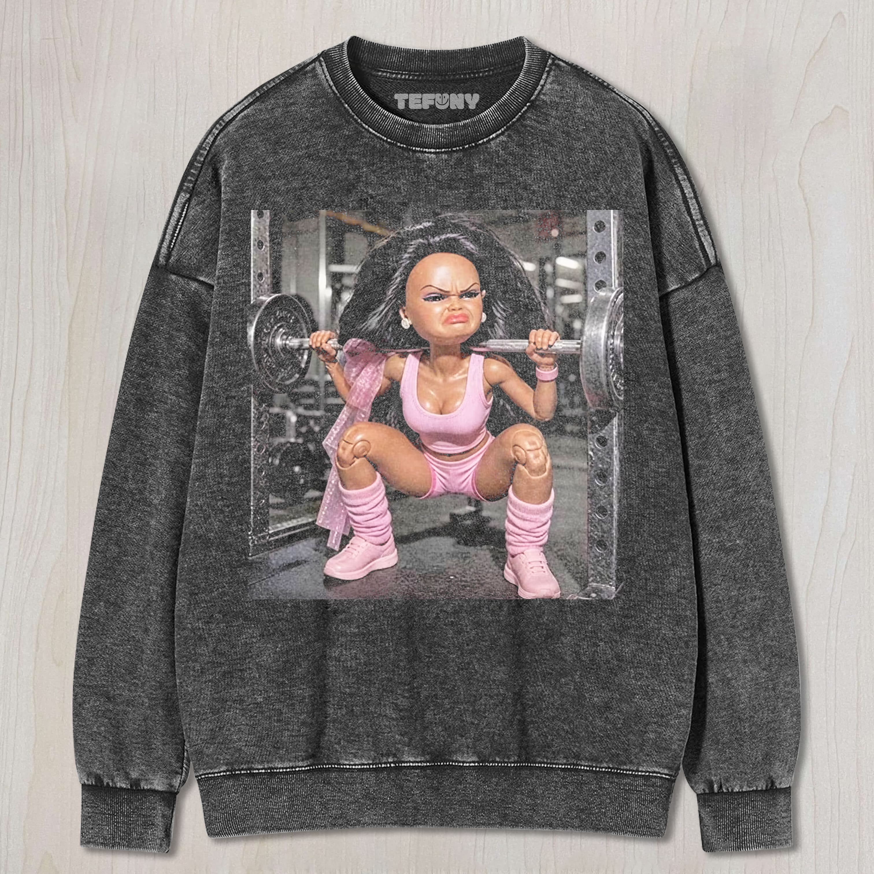 GYM DOLL GIRL FUNNY FACE MEME V11 UNISEX TEE, TANK TOP, LAYERED LS, SWEATSHIRT & HOODIE