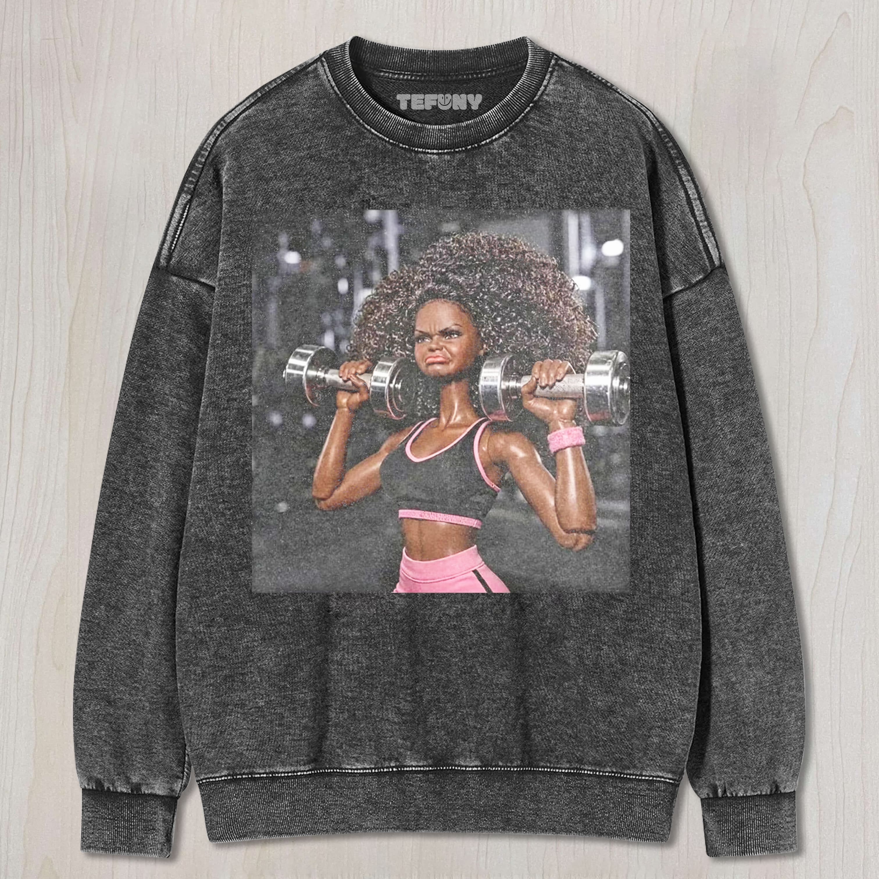 GYM DOLL GIRL FUNNY FACE MEME V13 UNISEX TEE, TANK TOP, LAYERED LS, SWEATSHIRT & HOODIE