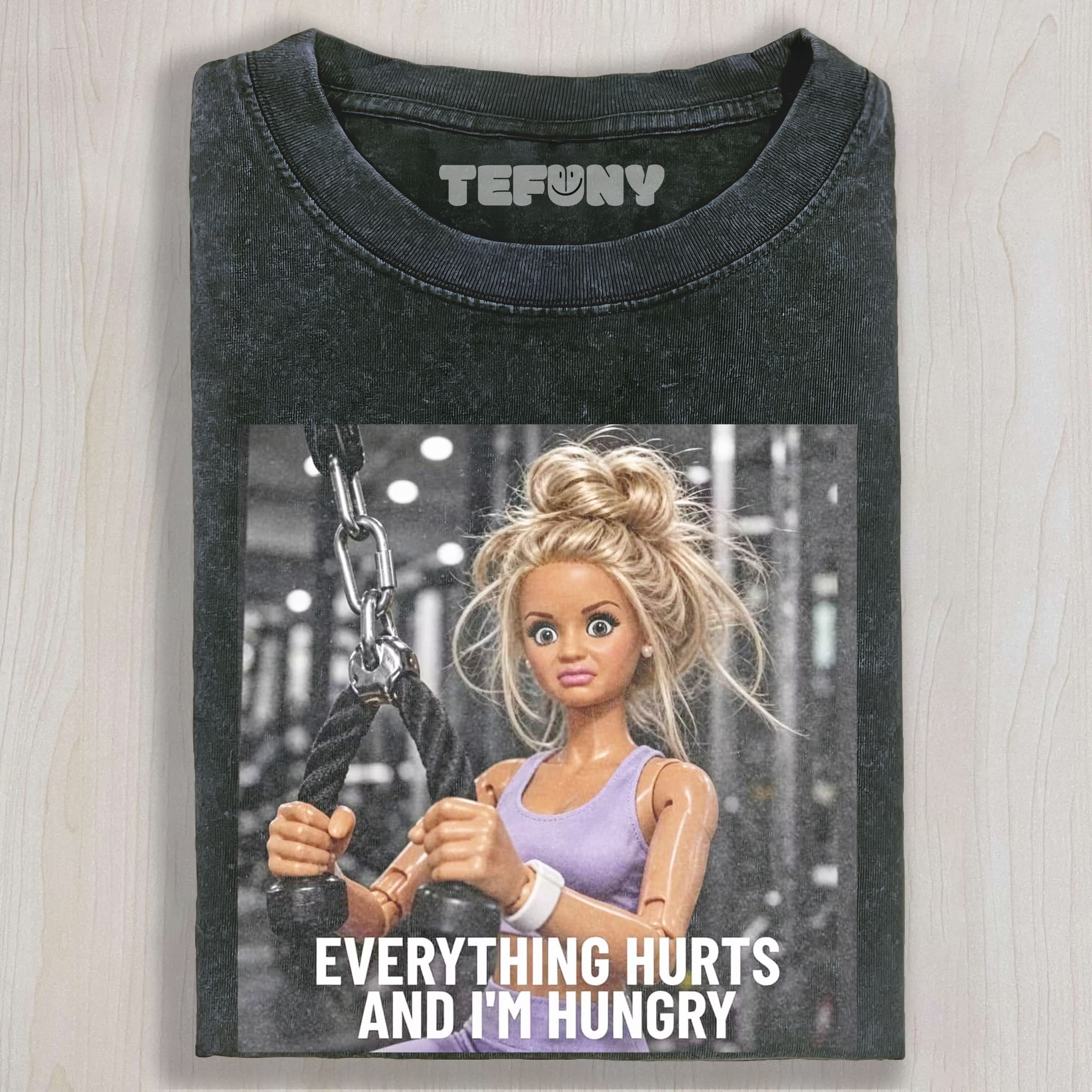 GYM DOLL GIRL FUNNY FACE MEME V14 UNISEX TEE, TANK TOP, LAYERED LS, SWEATSHIRT & HOODIE