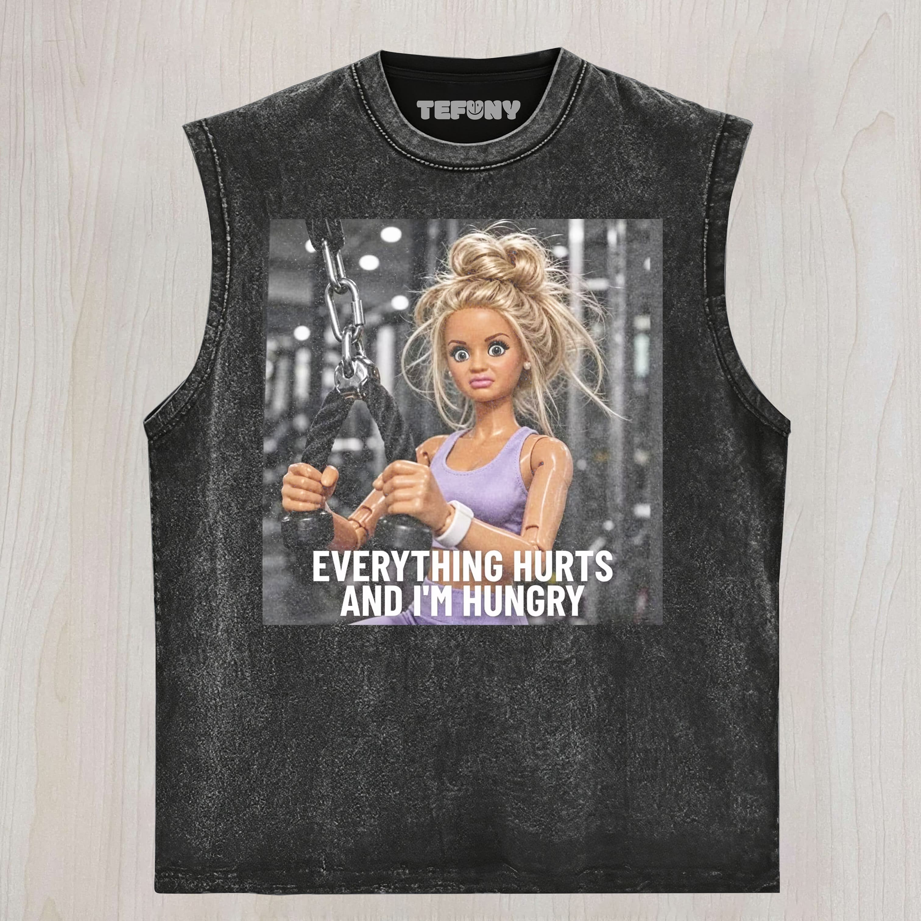 GYM DOLL GIRL FUNNY FACE MEME V14 UNISEX TEE, TANK TOP, LAYERED LS, SWEATSHIRT & HOODIE