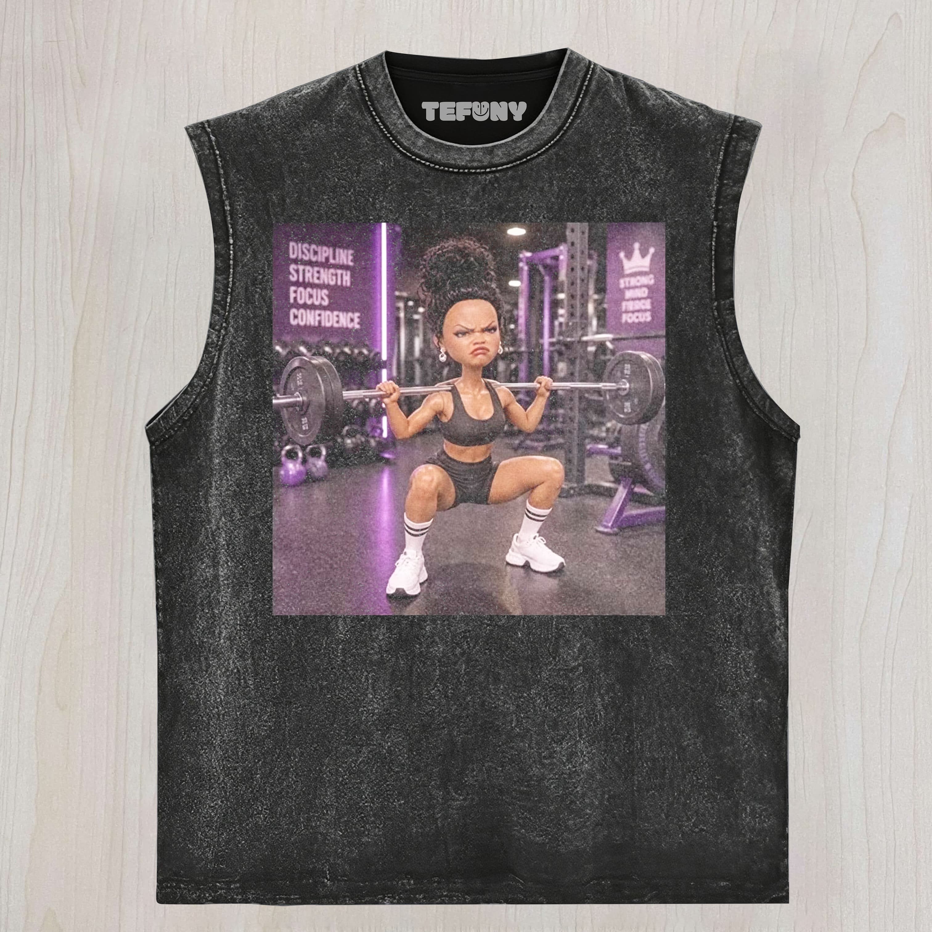GYM DOLL GIRL FUNNY FACE MEME V16 UNISEX TEE, TANK TOP, LAYERED LS, SWEATSHIRT & HOODIE