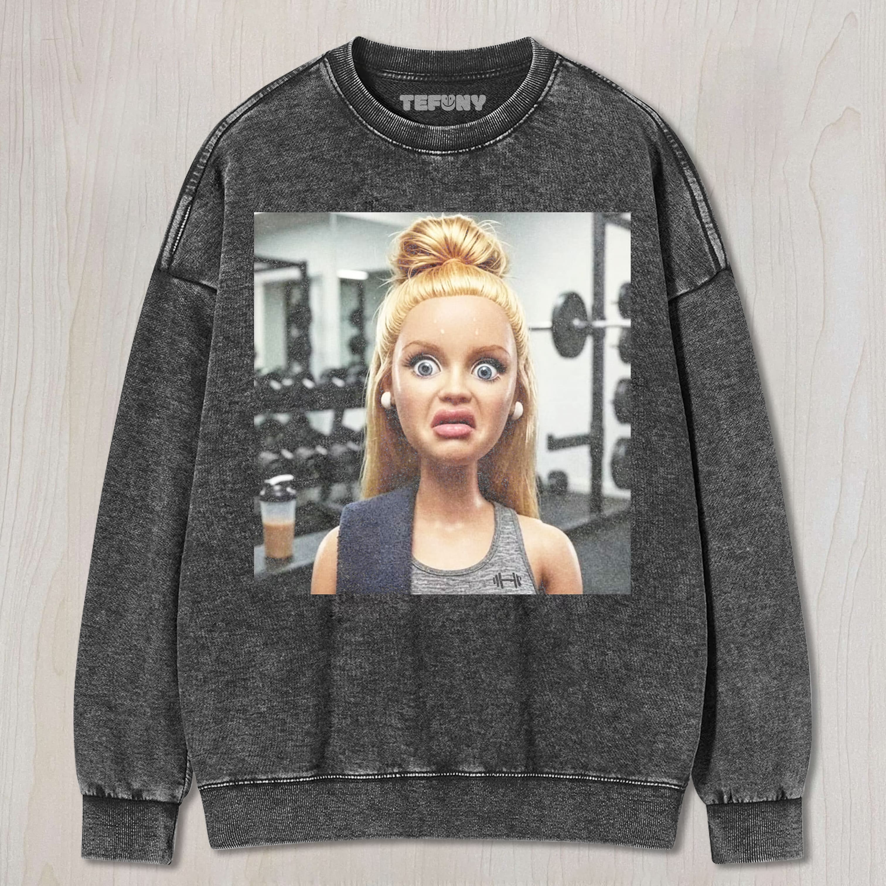 GYM DOLL GIRL FUNNY FACE MEME V9 UNISEX TEE, TANK TOP, LAYERED LS, SWEATSHIRT & HOODIE