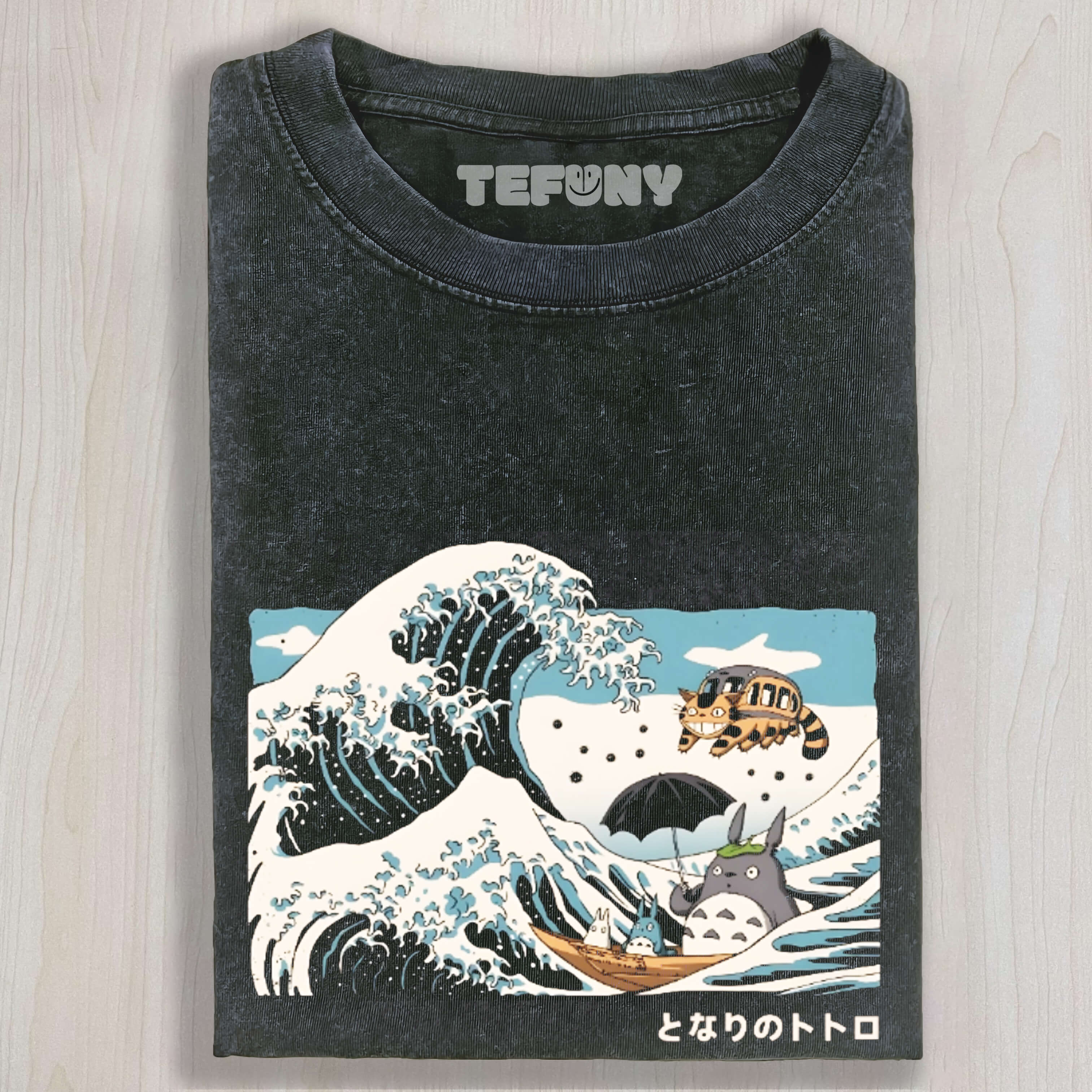 GHIBLI TOTORO CAT ANIME UKIYOE WAVE VINTAGE WASHED TEE & SWEAT & HOOD