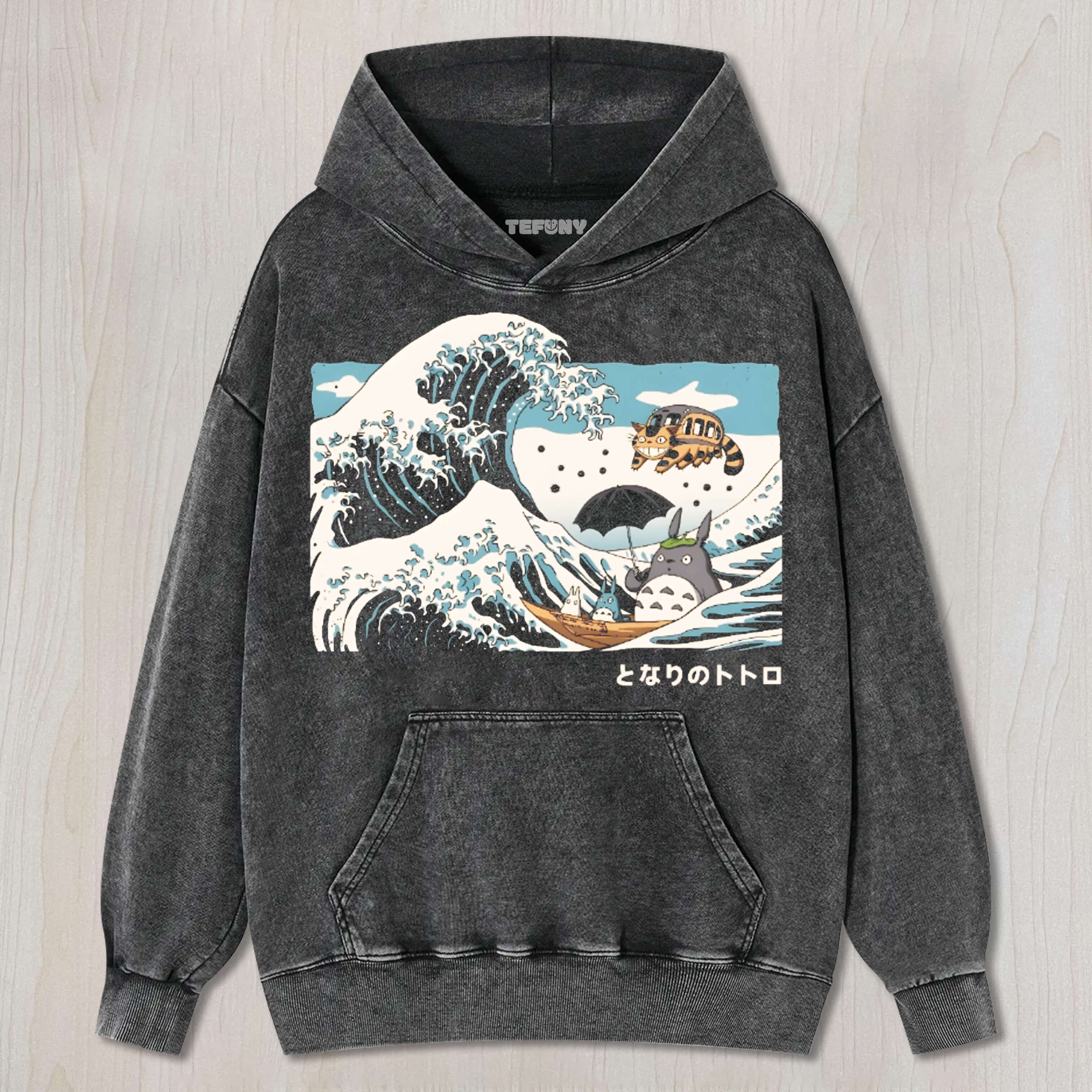 GHIBLI TOTORO CAT ANIME UKIYOE WAVE VINTAGE WASHED TEE & SWEAT & HOOD