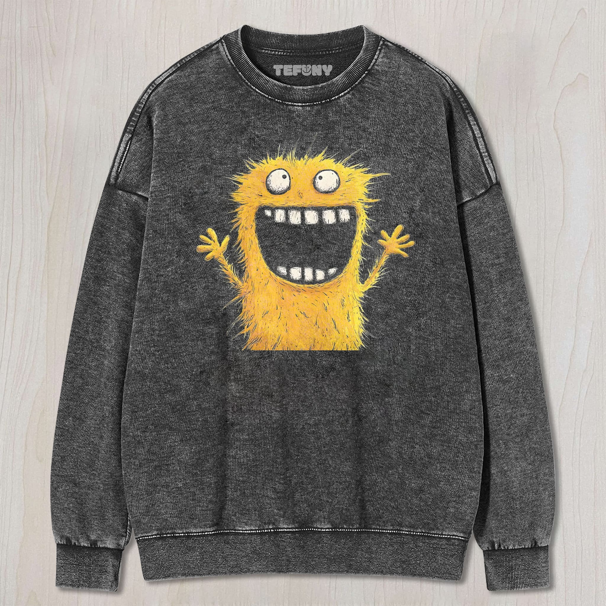 GOOFY FLUFFY YELLOW FURRY BIG GRIN MONSTER UNISEX TEE, TANK TOP, LAYERED LS, SWEATSHIRT & HOODIE