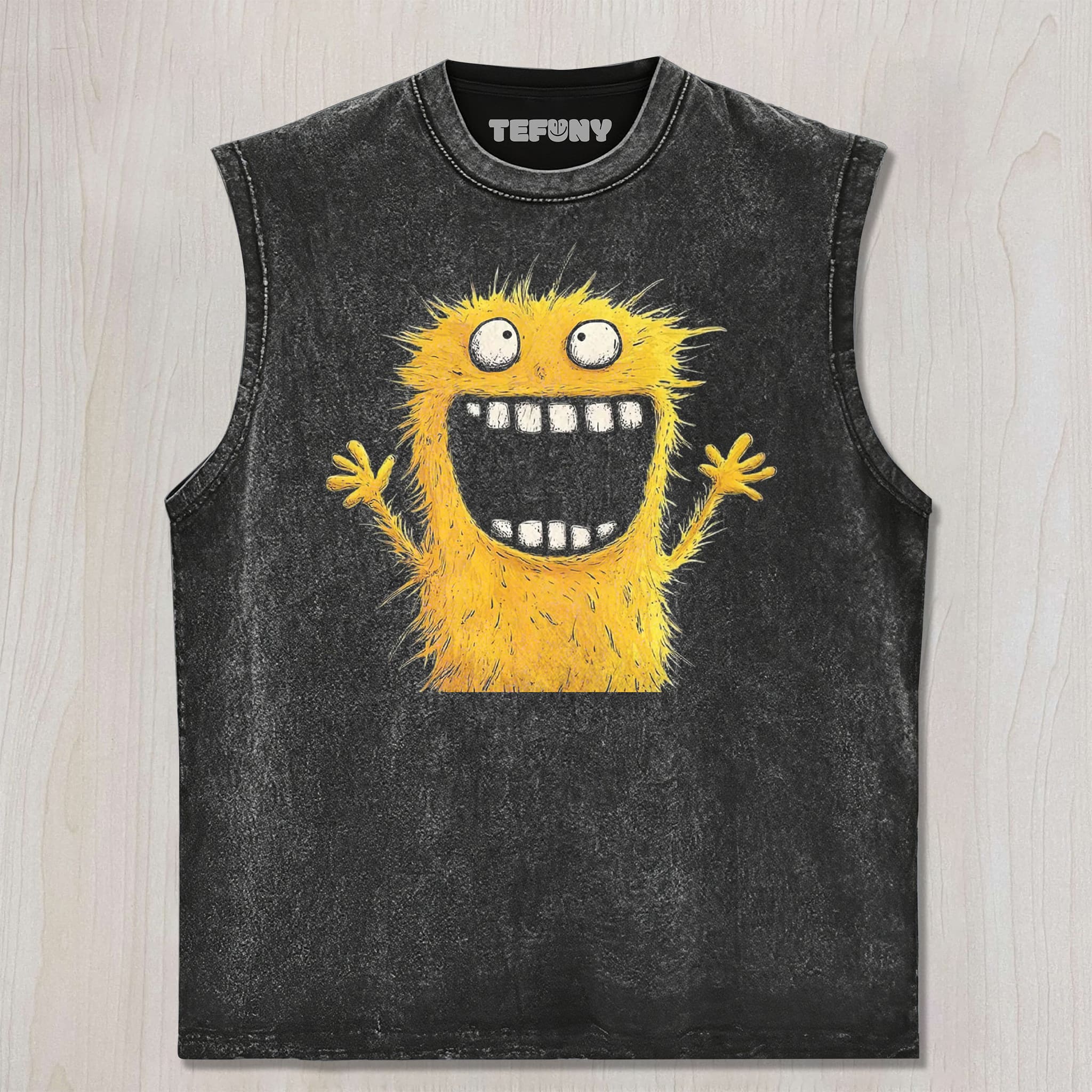 GOOFY FLUFFY YELLOW FURRY BIG GRIN MONSTER UNISEX TEE, TANK TOP, LAYERED LS, SWEATSHIRT & HOODIE
