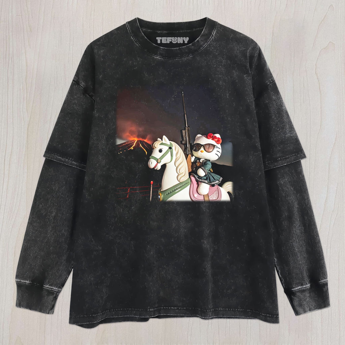 HELLO KITTY CONQUERS THE VOLCANO UNISEX TEE, TANK TOP, LAYERED LS, SWEATSHIRT & HOODIE