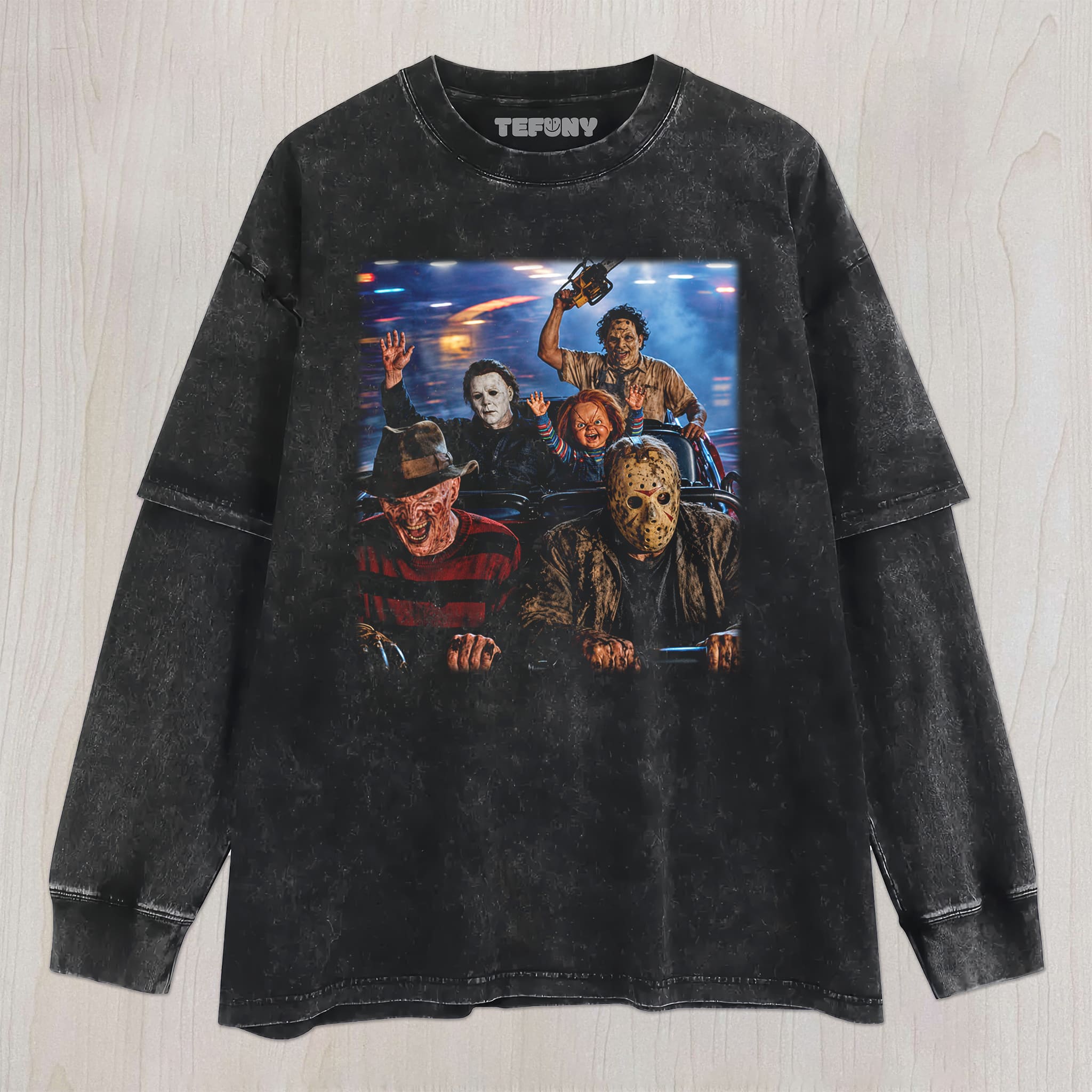HORROR CHARACTERS PLAYING UNISEX TEE, TANK TOP, LAYERED LS, SWEATSHIRT & HOODIE
