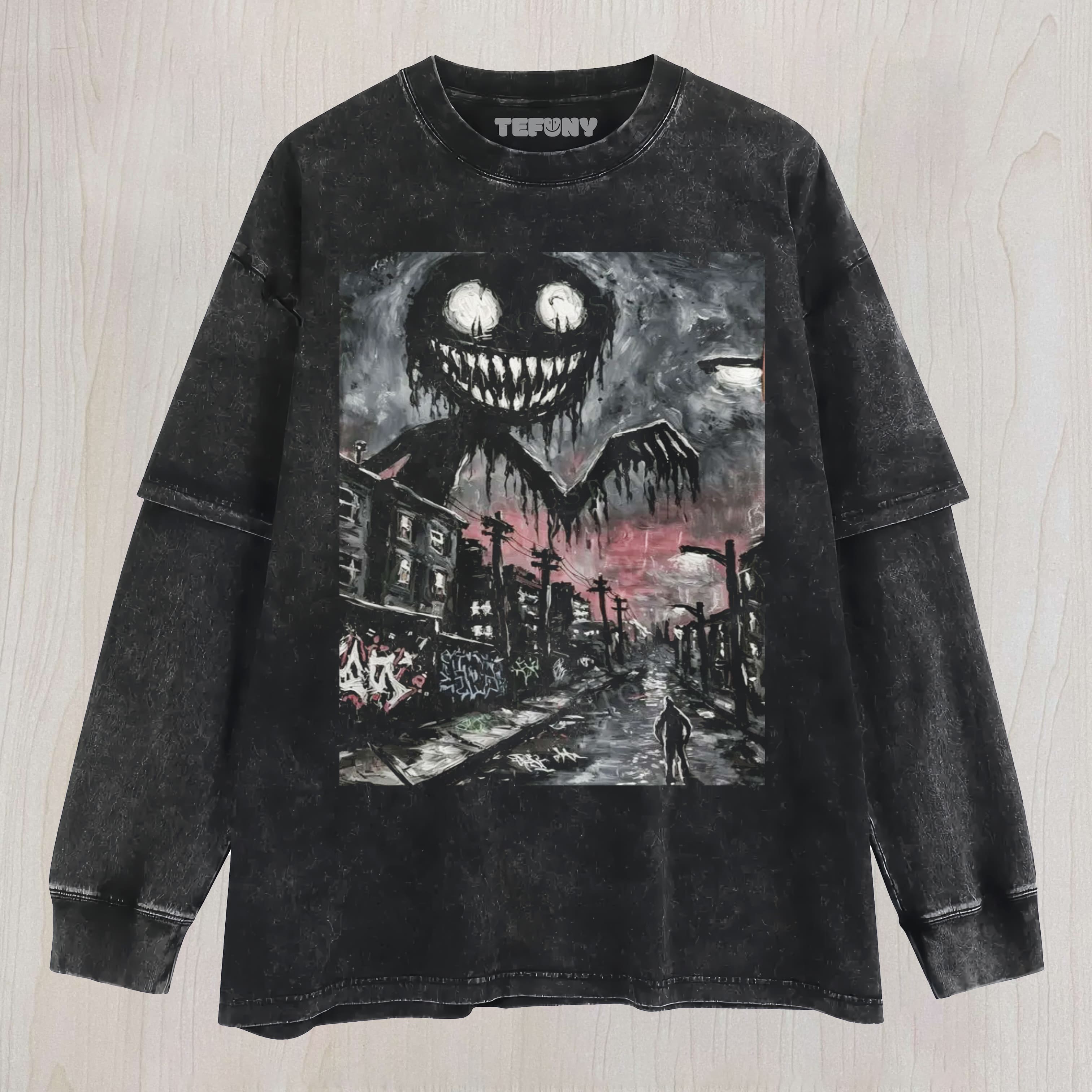 HORROR MONSTER DARK CITY STREET ART UNISEX TEE, TANK TOP, LAYERED LS, SWEATSHIRT & HOODIE