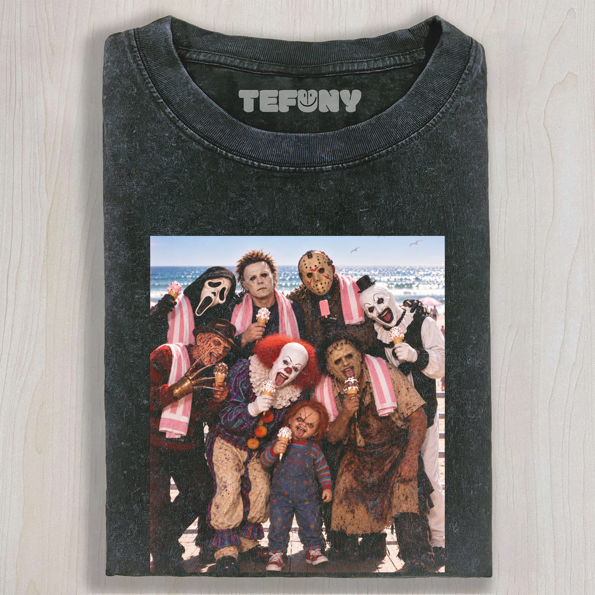 HORROR MOVIE CHARACTERS GROUP PHOTO V3 UNISEX TEE, TANK TOP, LAYERED LS, SWEATSHIRT & HOODIE