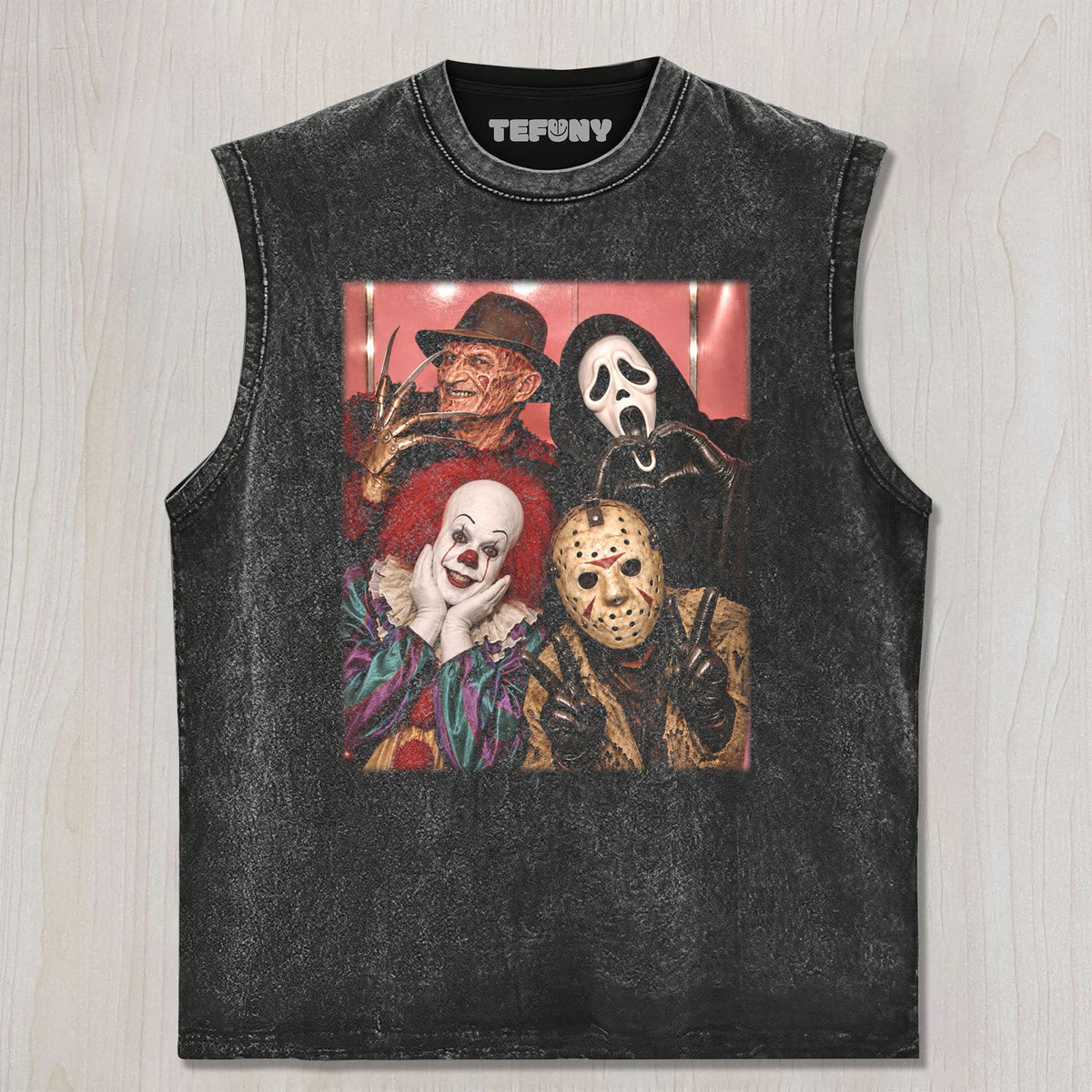 HORROR MOVIE CHARACTERS GROUP PHOTO V5 UNISEX TEE, TANK TOP, LAYERED LS, SWEATSHIRT & HOODIE
