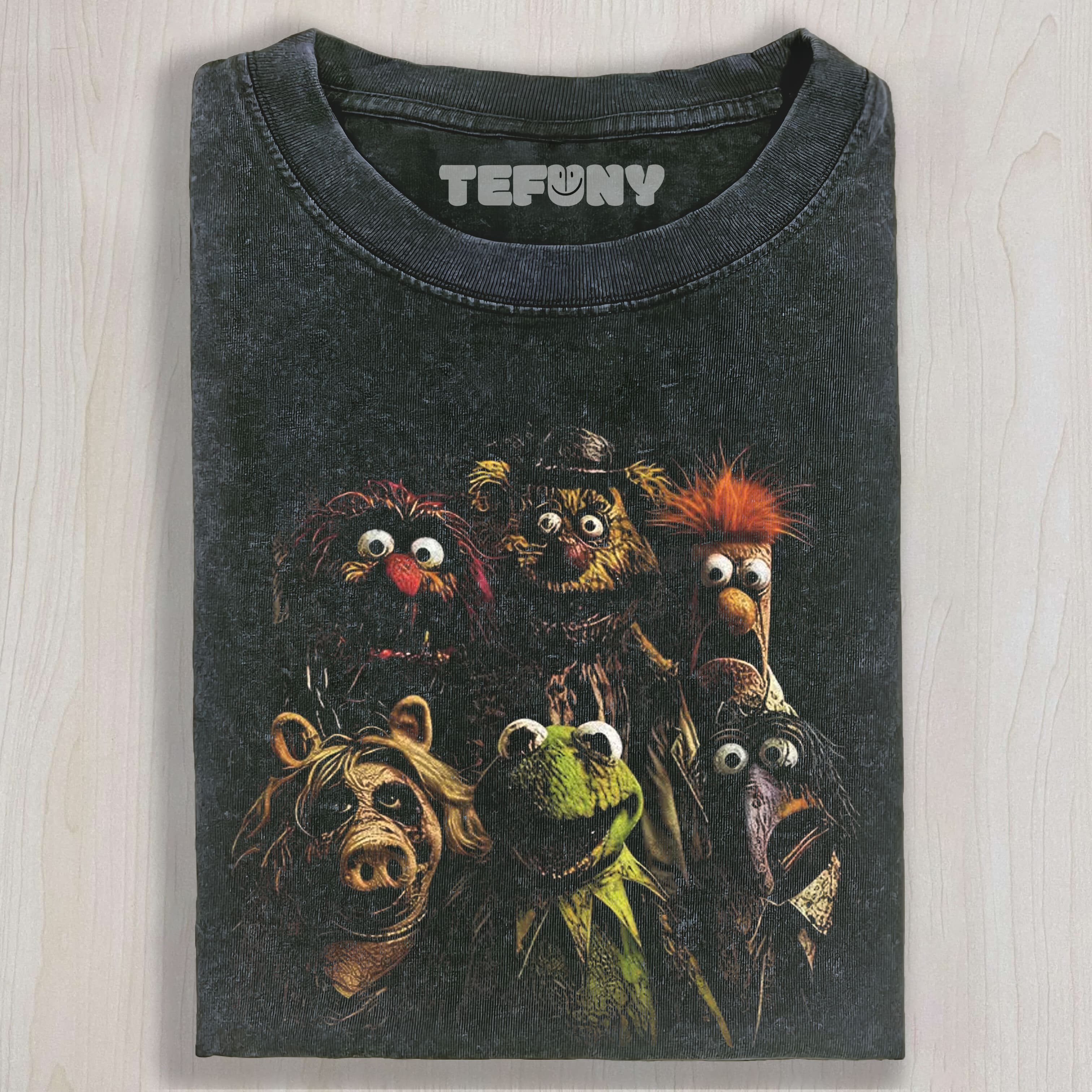 HORROR MUPPET CHARACTER GRAPHIE VINTAGE WASHED UNISEX TEE, TANK TOP, LAYERED LS, SWEATSHIRT & HOODIE