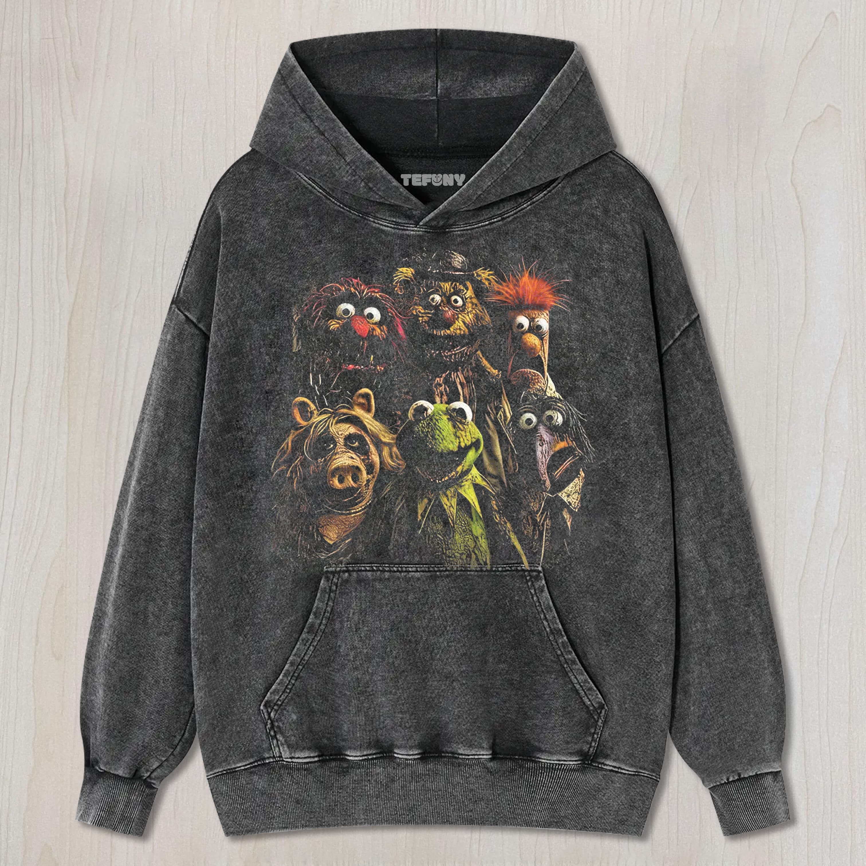 HORROR MUPPET CHARACTER GRAPHIE VINTAGE WASHED UNISEX TEE, TANK TOP, LAYERED LS, SWEATSHIRT & HOODIE