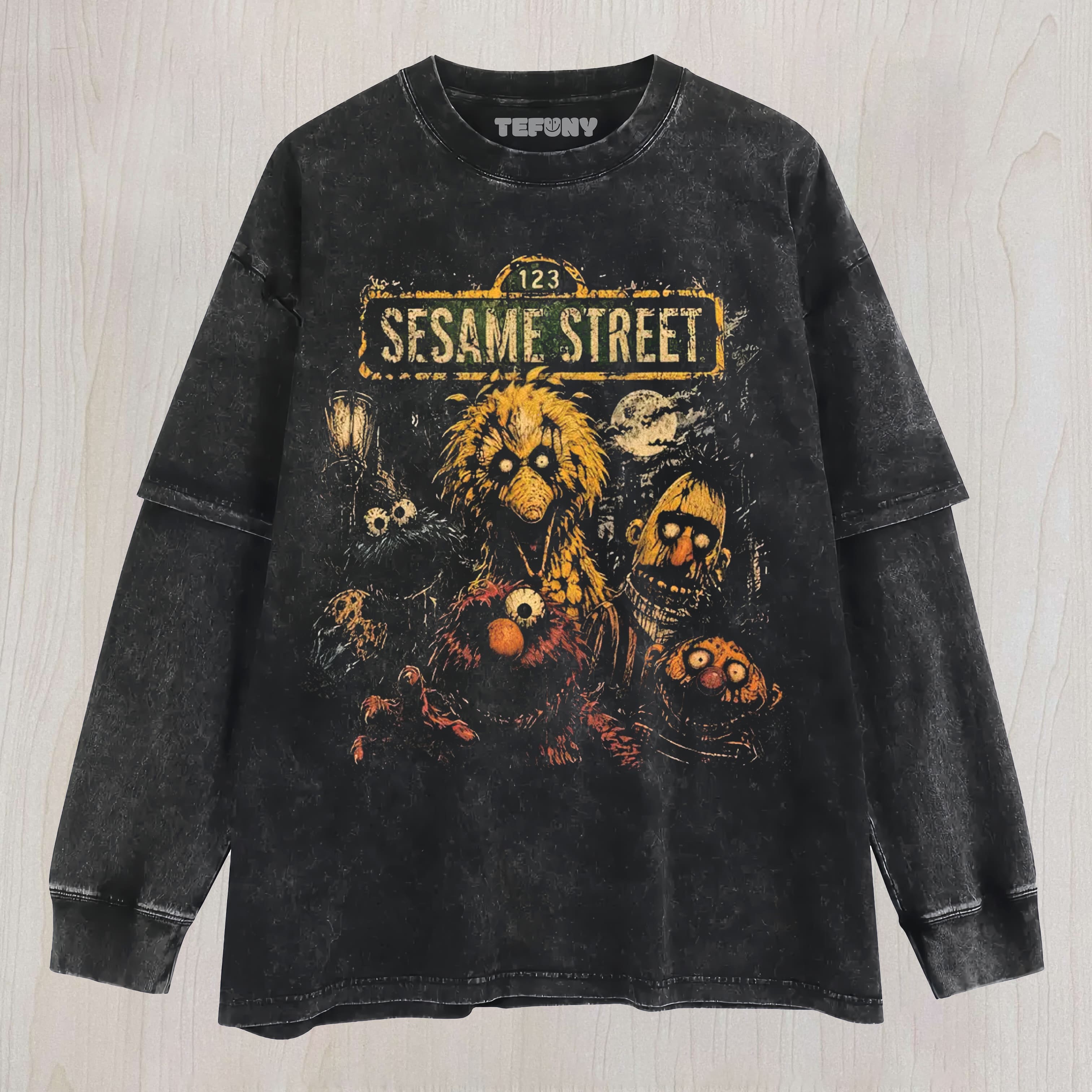HORROR STREET CHARACTER GRAPHIC VINTAGE WASHED UNISEX TEE, TANK TOP, LAYERED LS, SWEATSHIRT & HOODIE