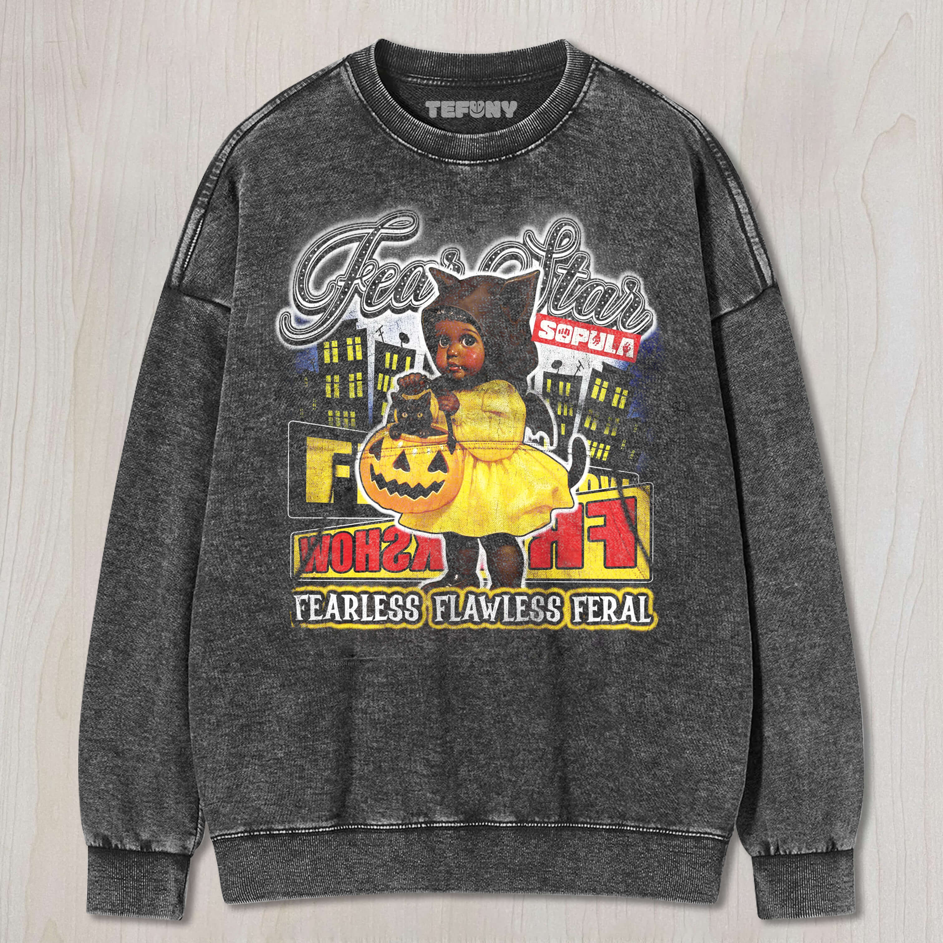 HALLOWEEN PUMPKIN VAMPIRE VINTAGE GRAPHIC WASHED DISTRESSED TEE & SWEAT & HOOD