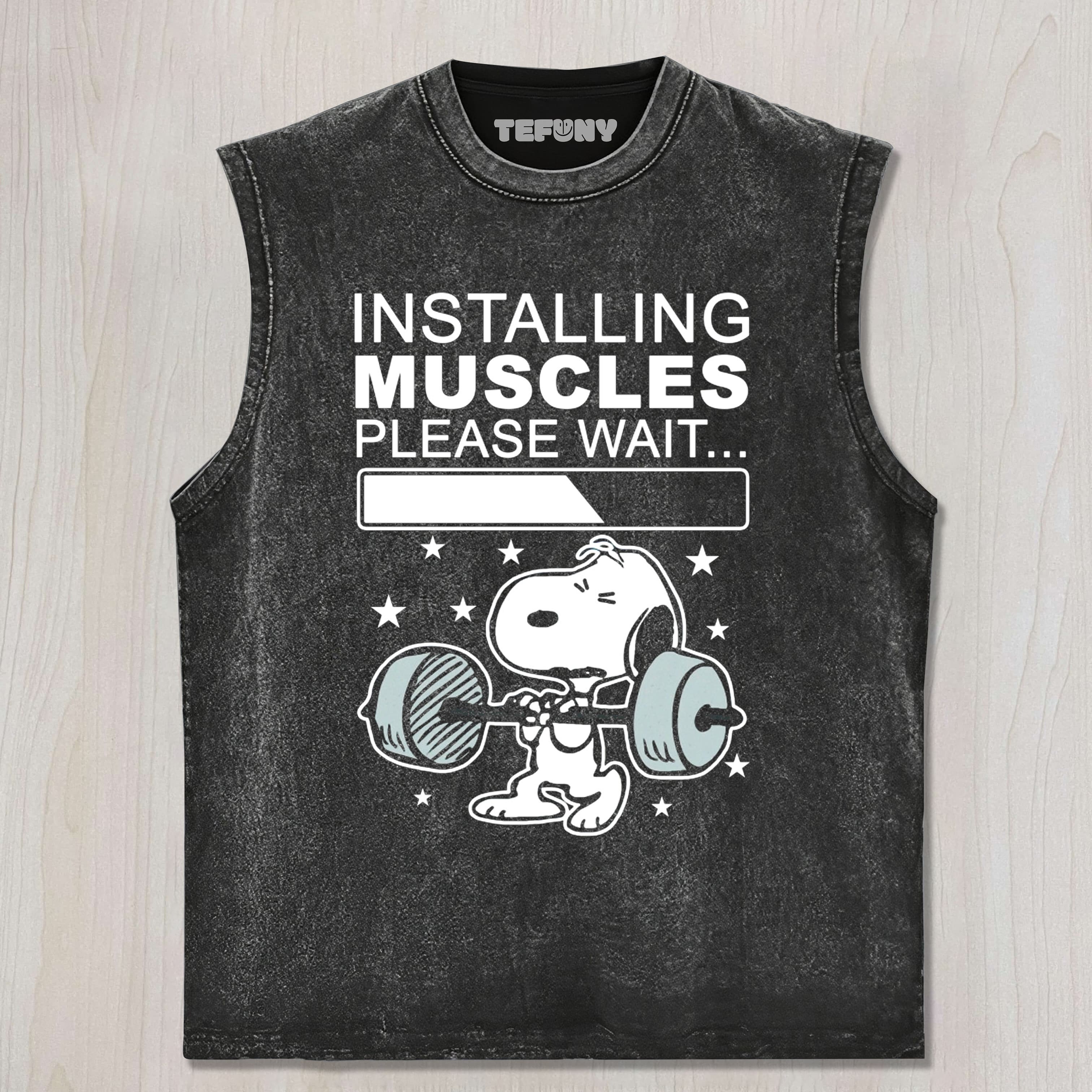 INSTALLING MUSCLES PLEASE WAIT TANK TOP
