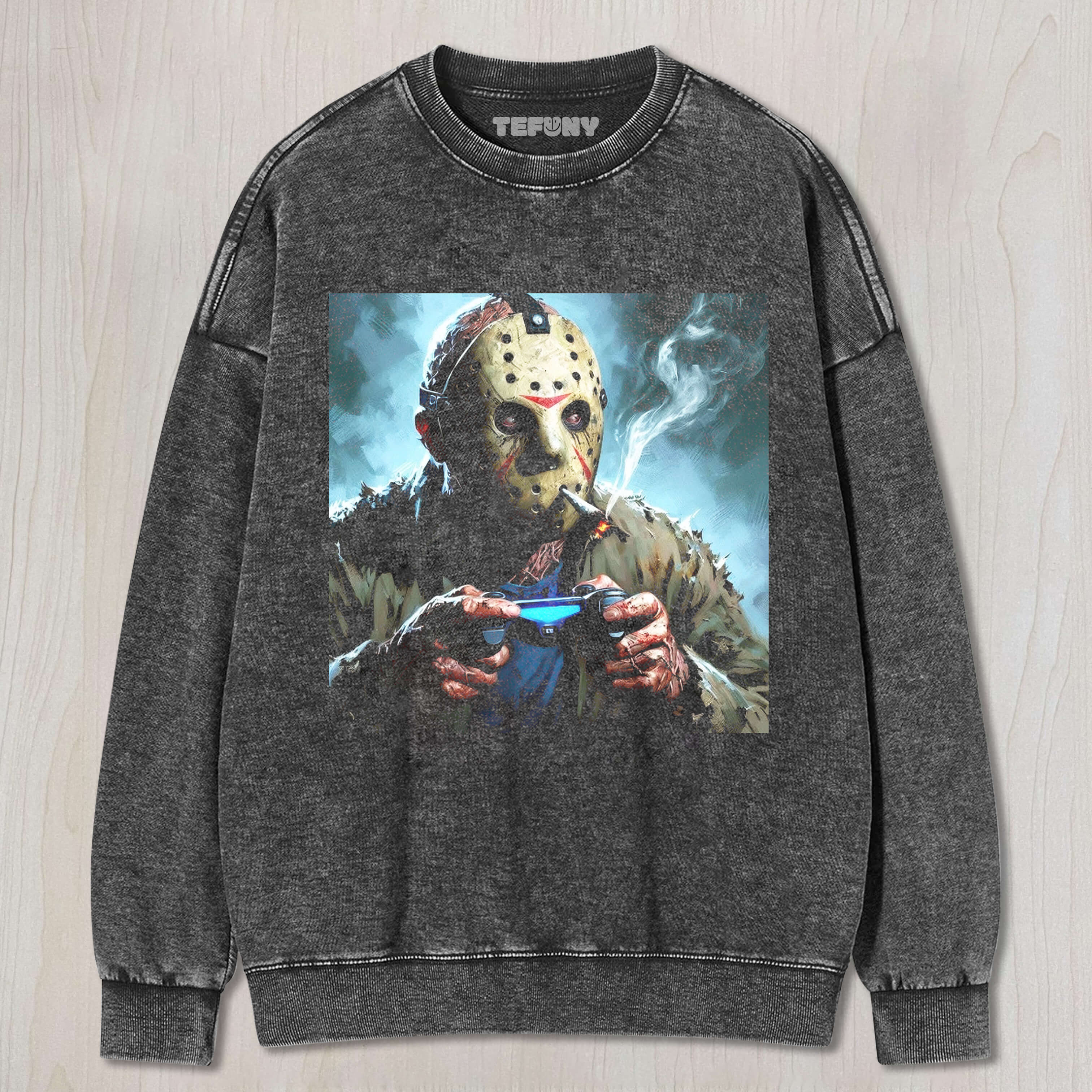 JASON VOORHEES SMOKES AND PLAYS GAMES T-SHIRT