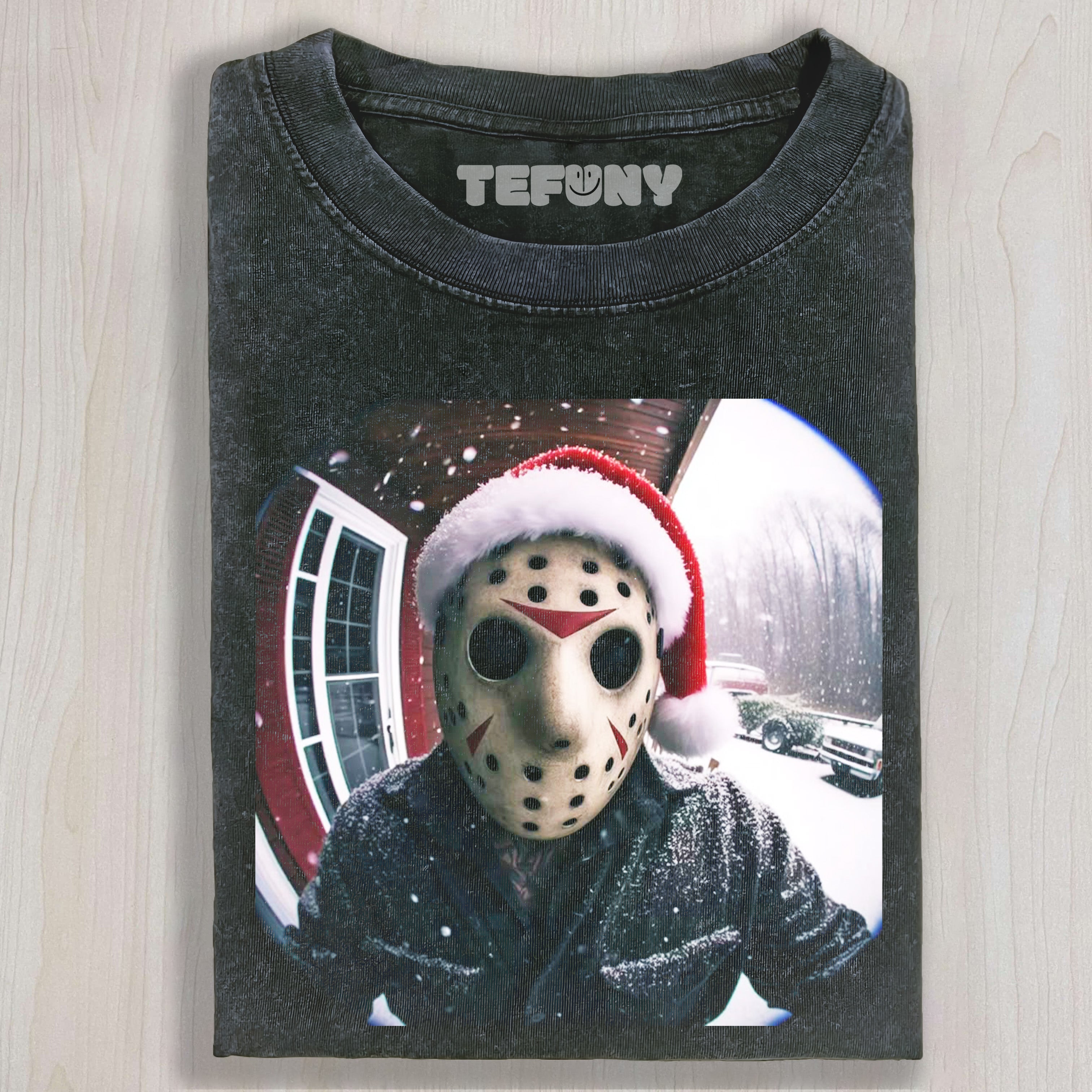 JASON VOORHEES, WEARING A SANTA HAT, IS KNOCKING ON THE DOOR T-SHIRT & LONG SLEEVES & HOODIES