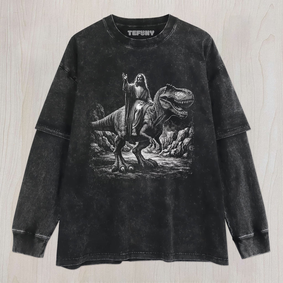 JESUS & T-REX CHRISTIAN T-SHIRT UNISEX TEE, TANK TOP, LAYERED LS, SWEATSHIRT & HOODIE